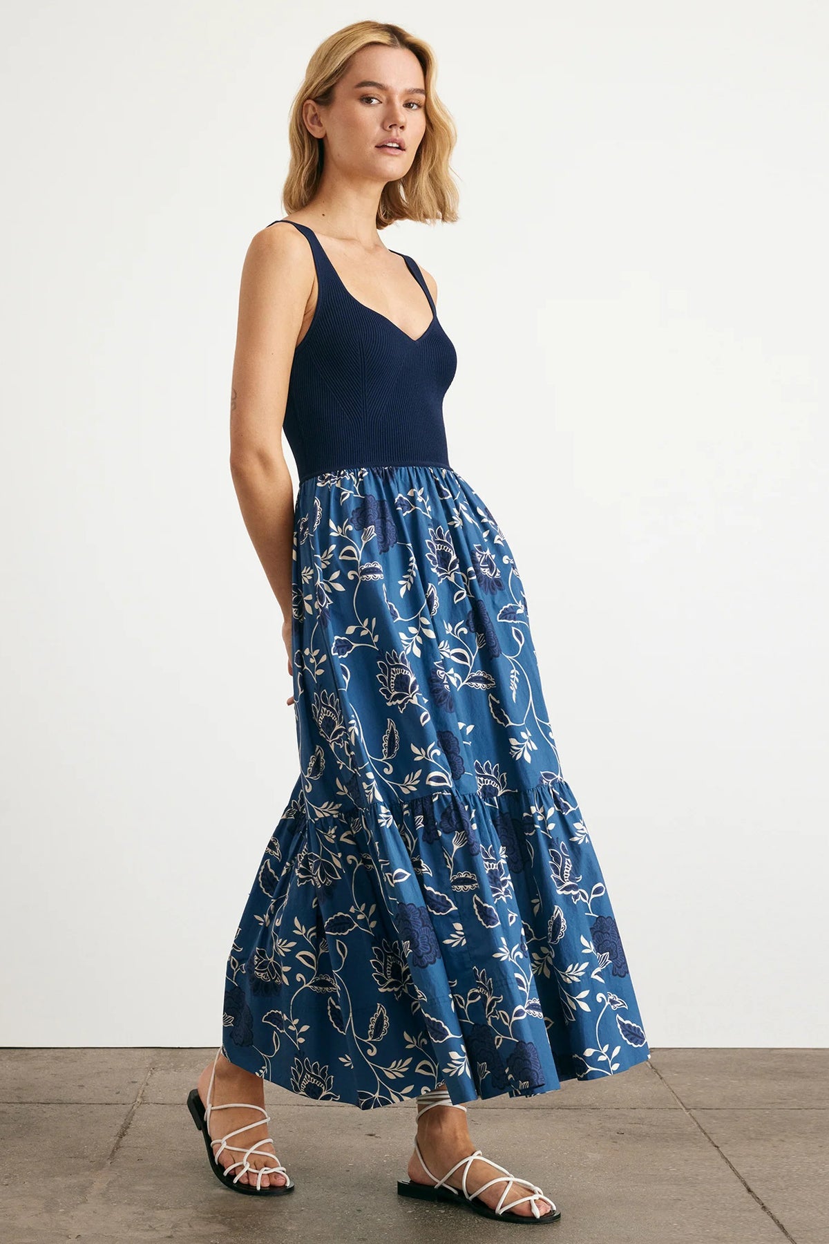 tanya taylor josephina dress maritime blue french blue cream