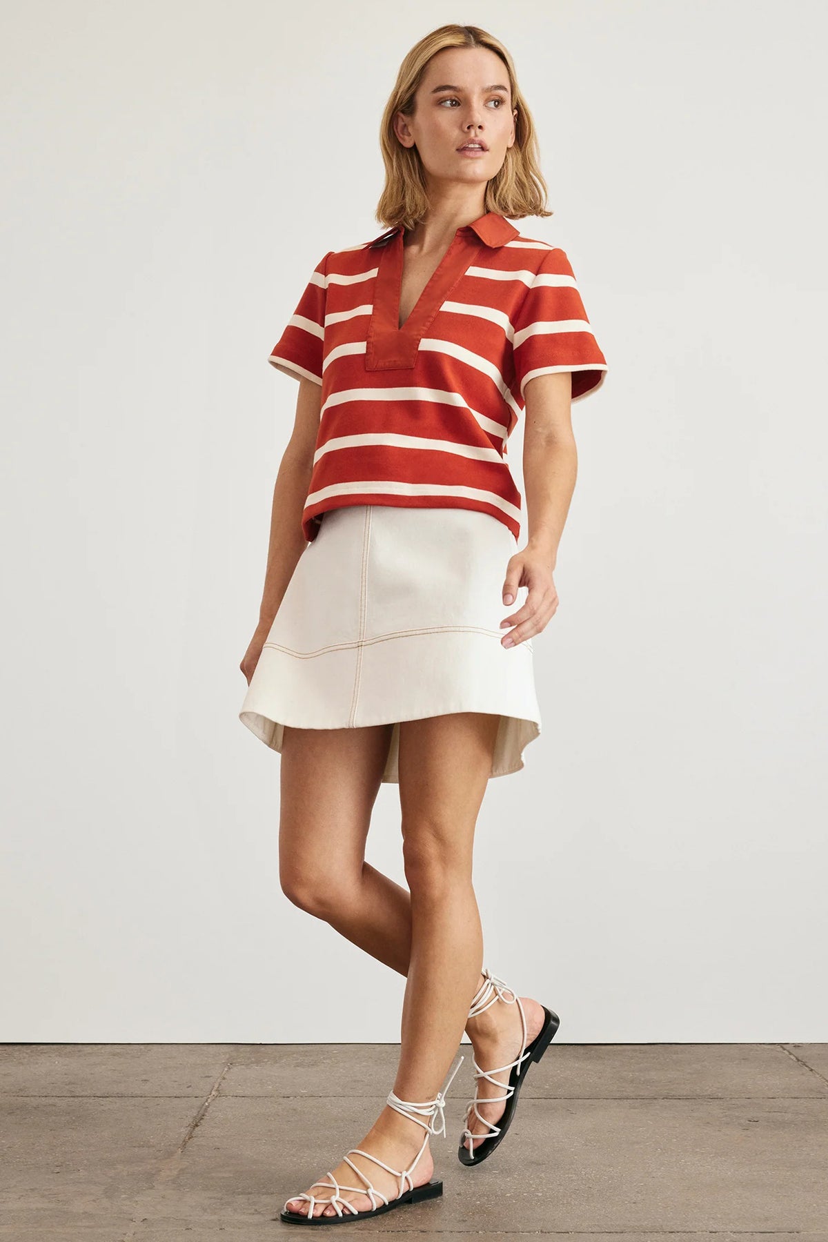 tanya taylor melanie top brick cream wide stripe