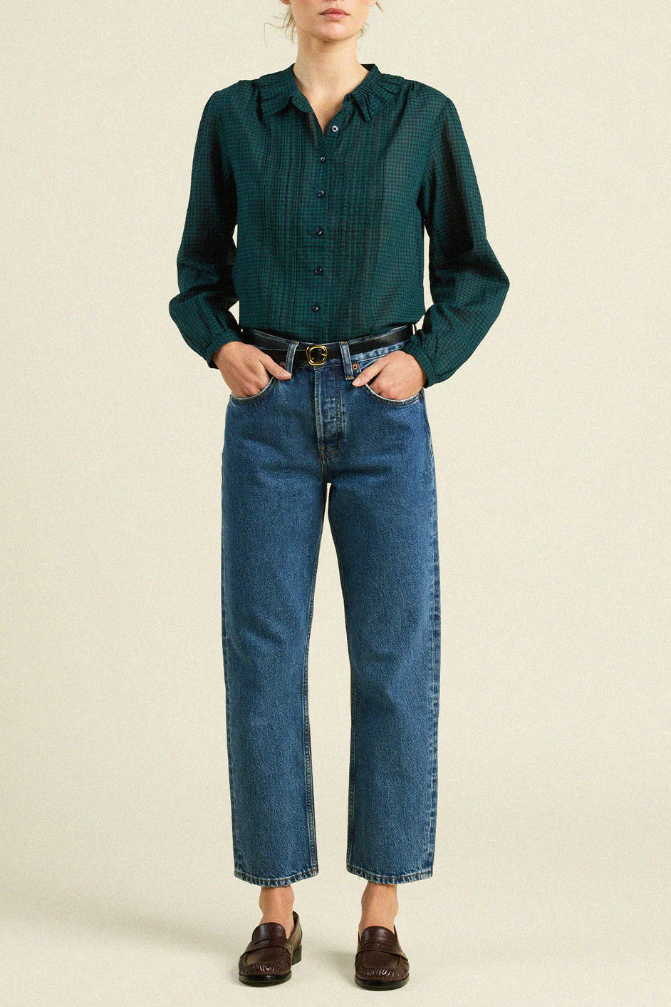 trovata alise blouse sea pine check