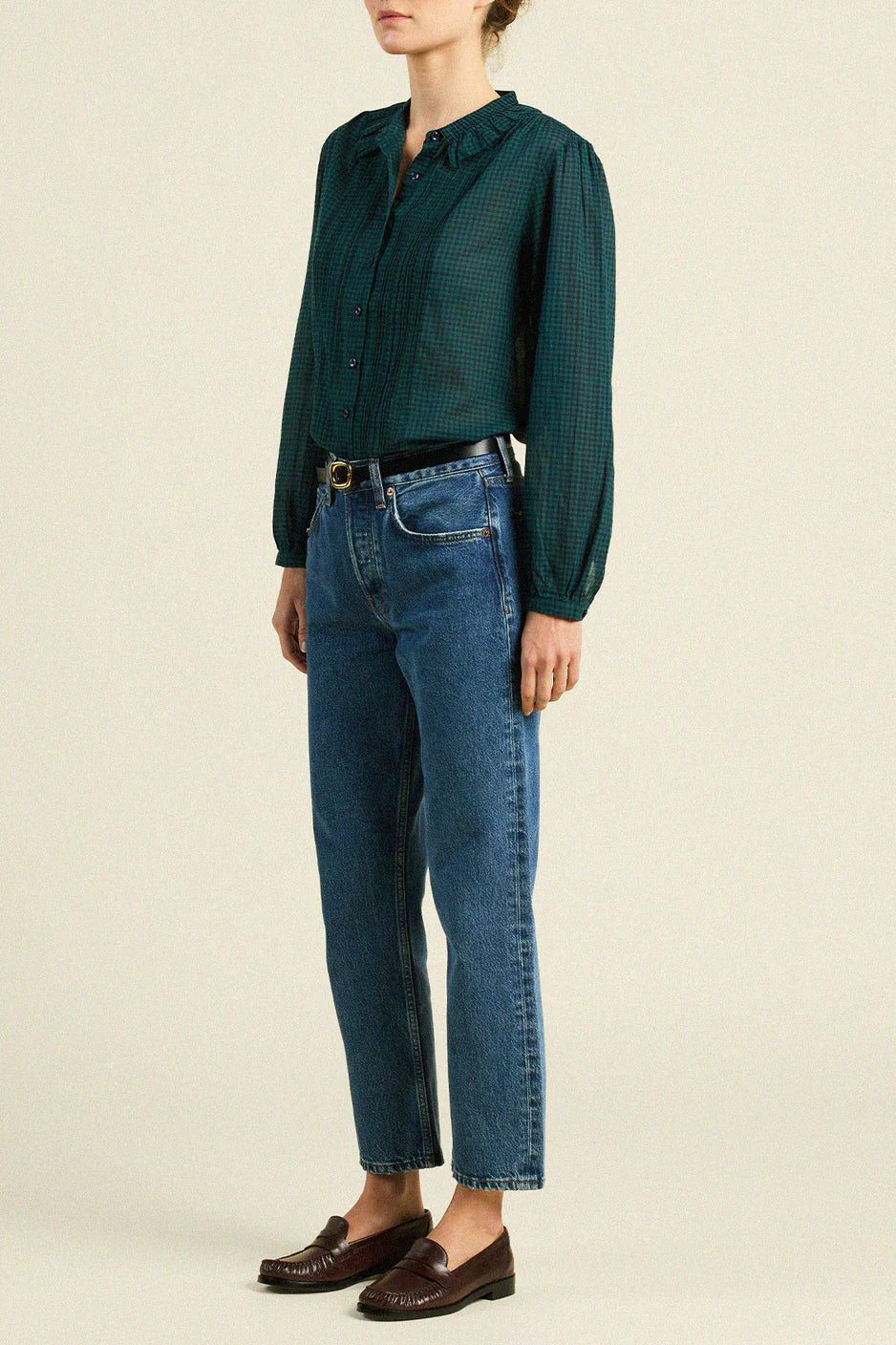 trovata alise blouse sea pine check