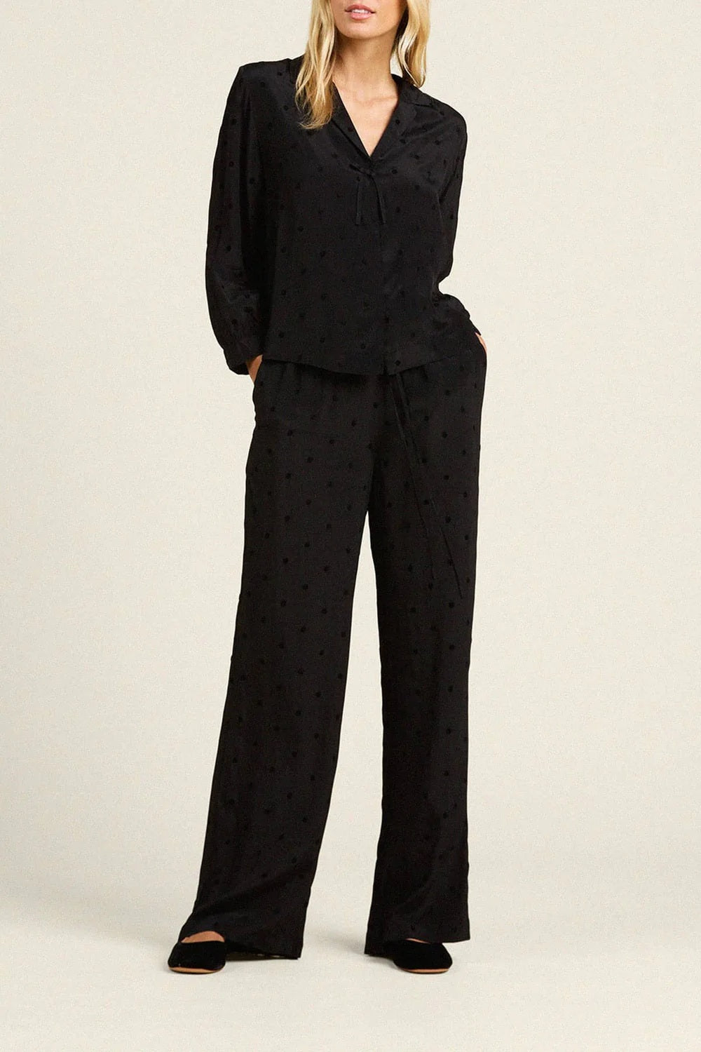 trovata yvonne blouse black polka dots