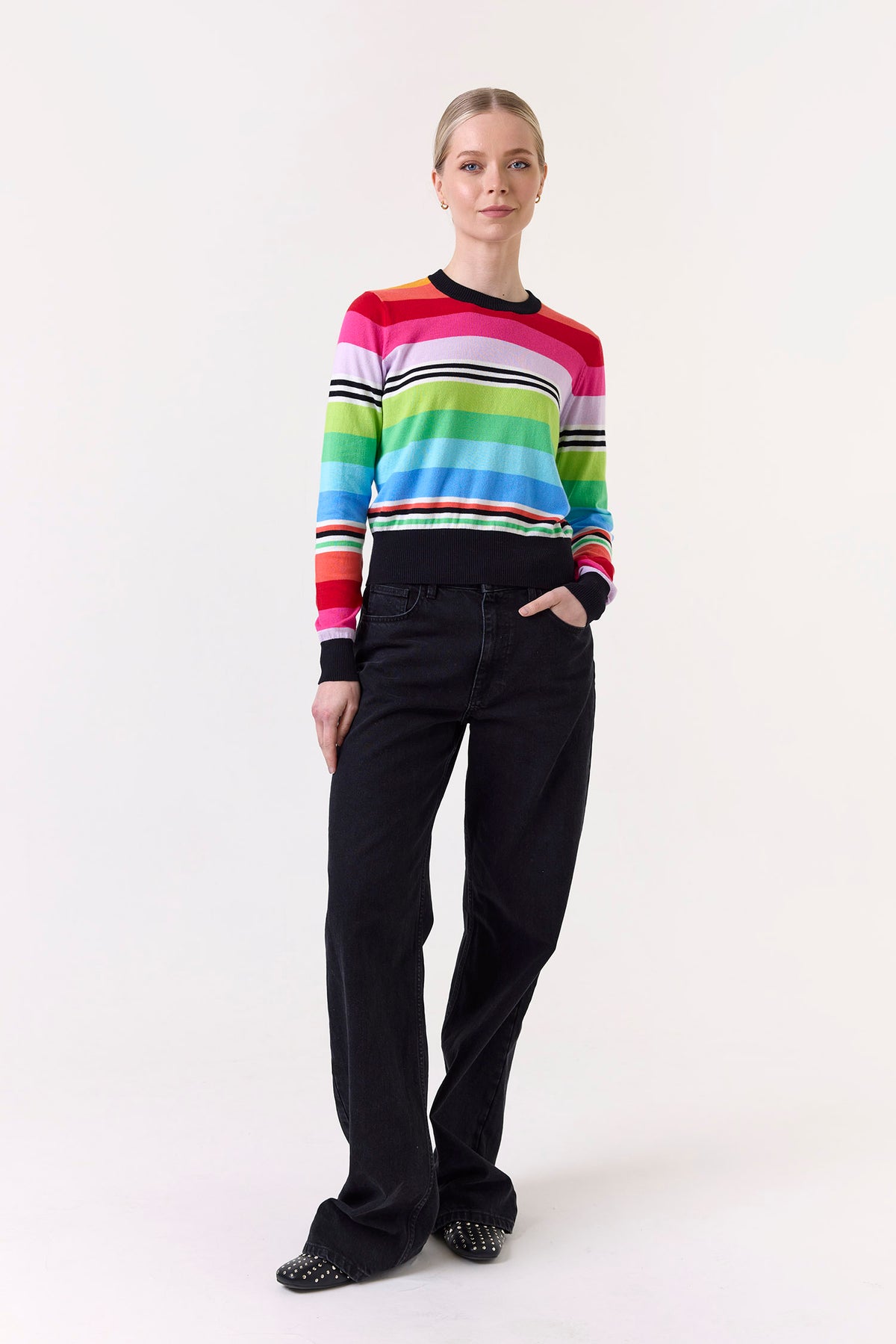 wispr by brodie ivy stripe crew rainbow black