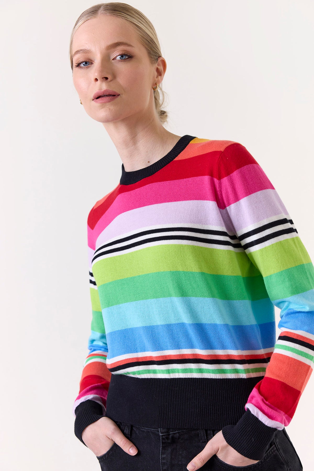 wispr by brodie ivy stripe crew rainbow black