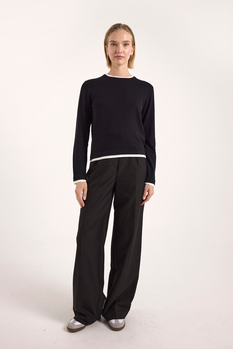 wispr by brodie double contrast crew black ivory