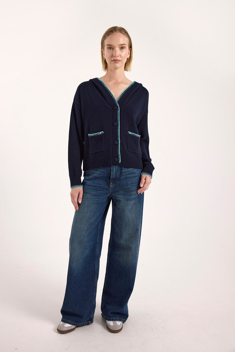 wispr by brodie halsey hooded cardi navy aqua