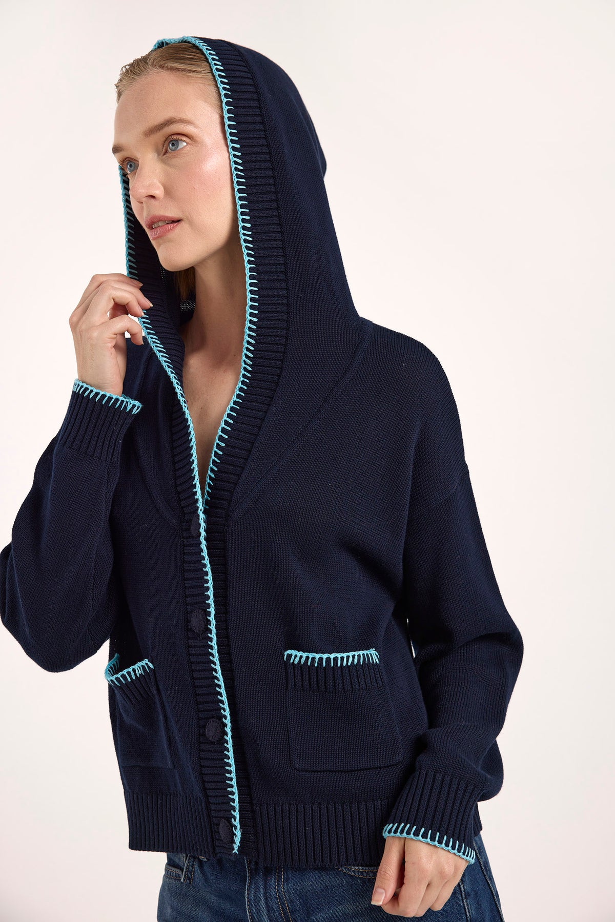 wispr by brodie halsey hooded cardi navy aqua