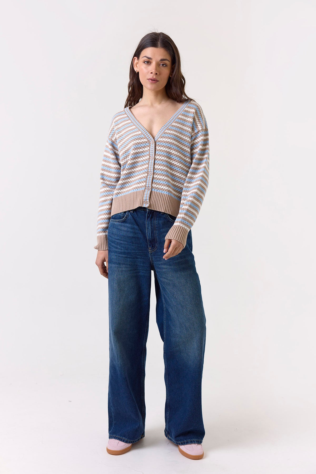 wispr by brodie pamilla stripe cardi light brown