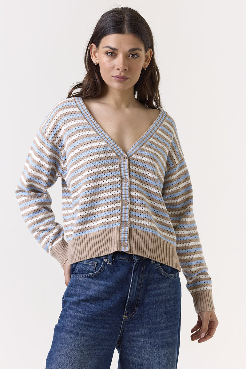 wispr by brodie pamilla stripe cardi light brown