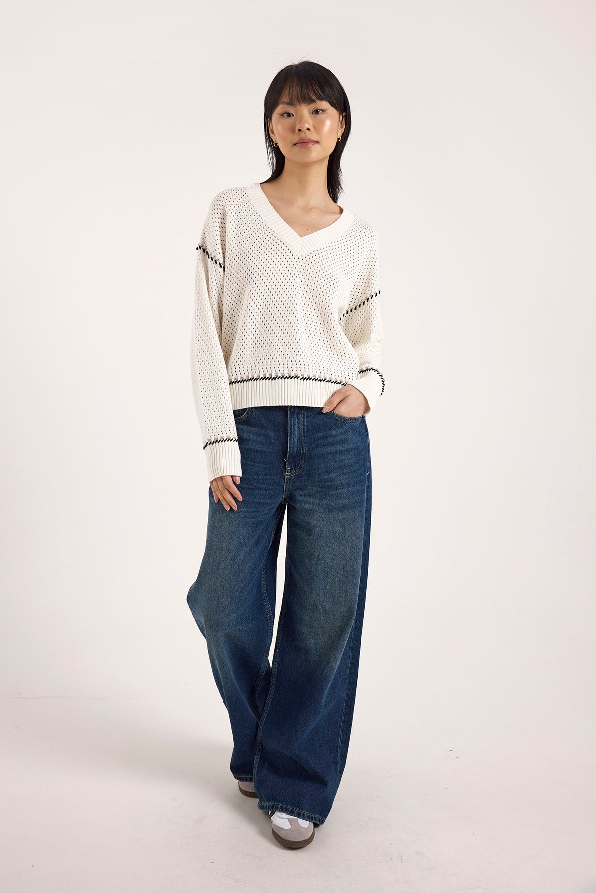 wispr by brodie selene stitch v-neck ivory