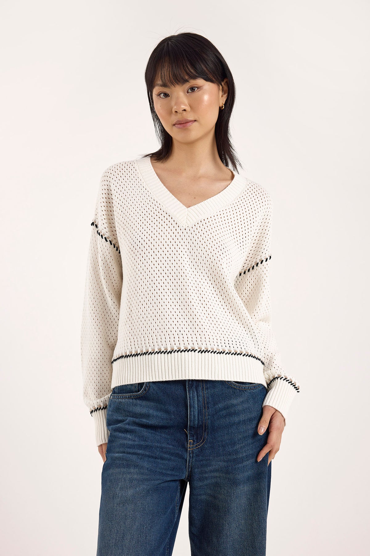 wispr by brodie selene stitch v-neck ivory