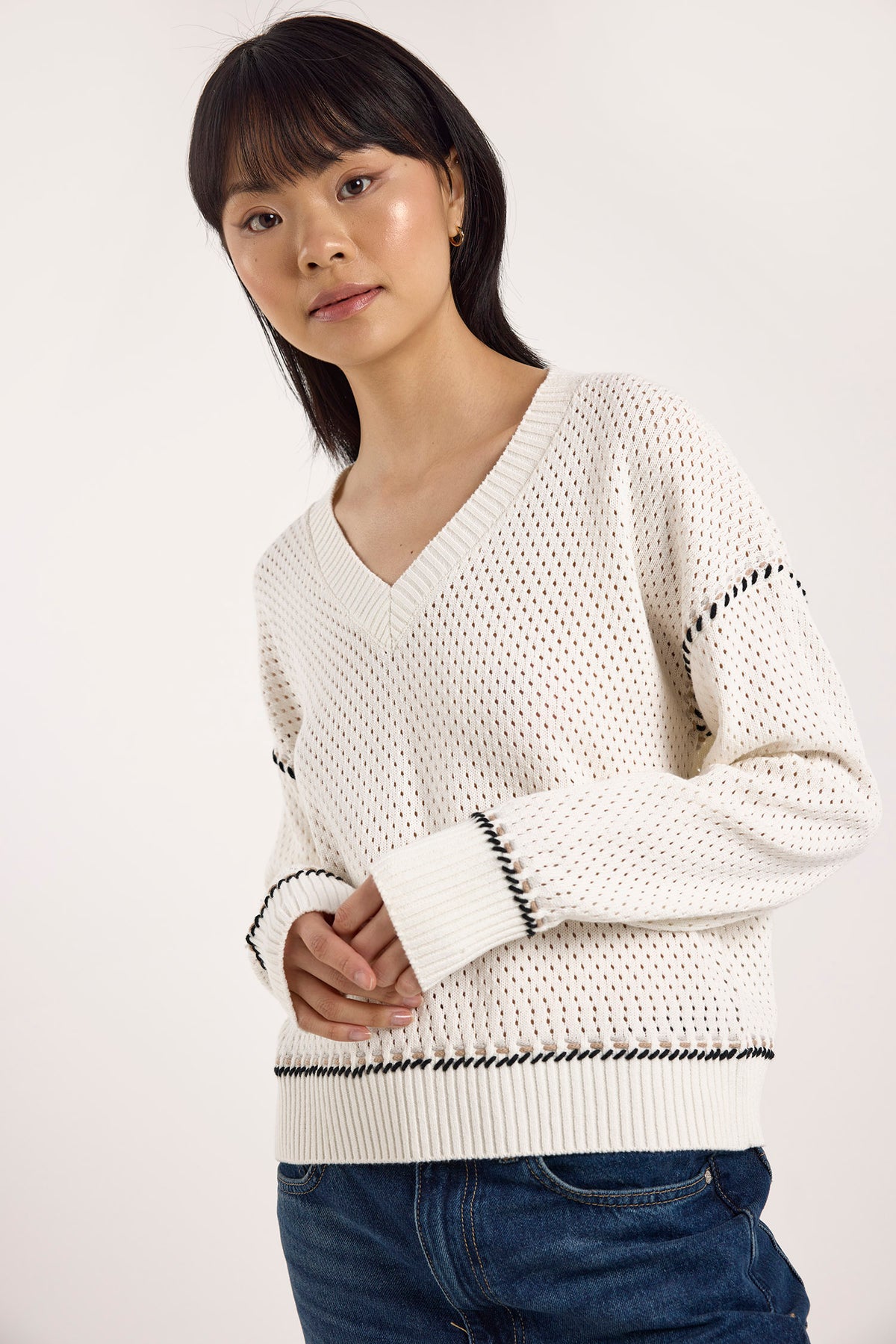 wispr by brodie selene stitch v-neck ivory