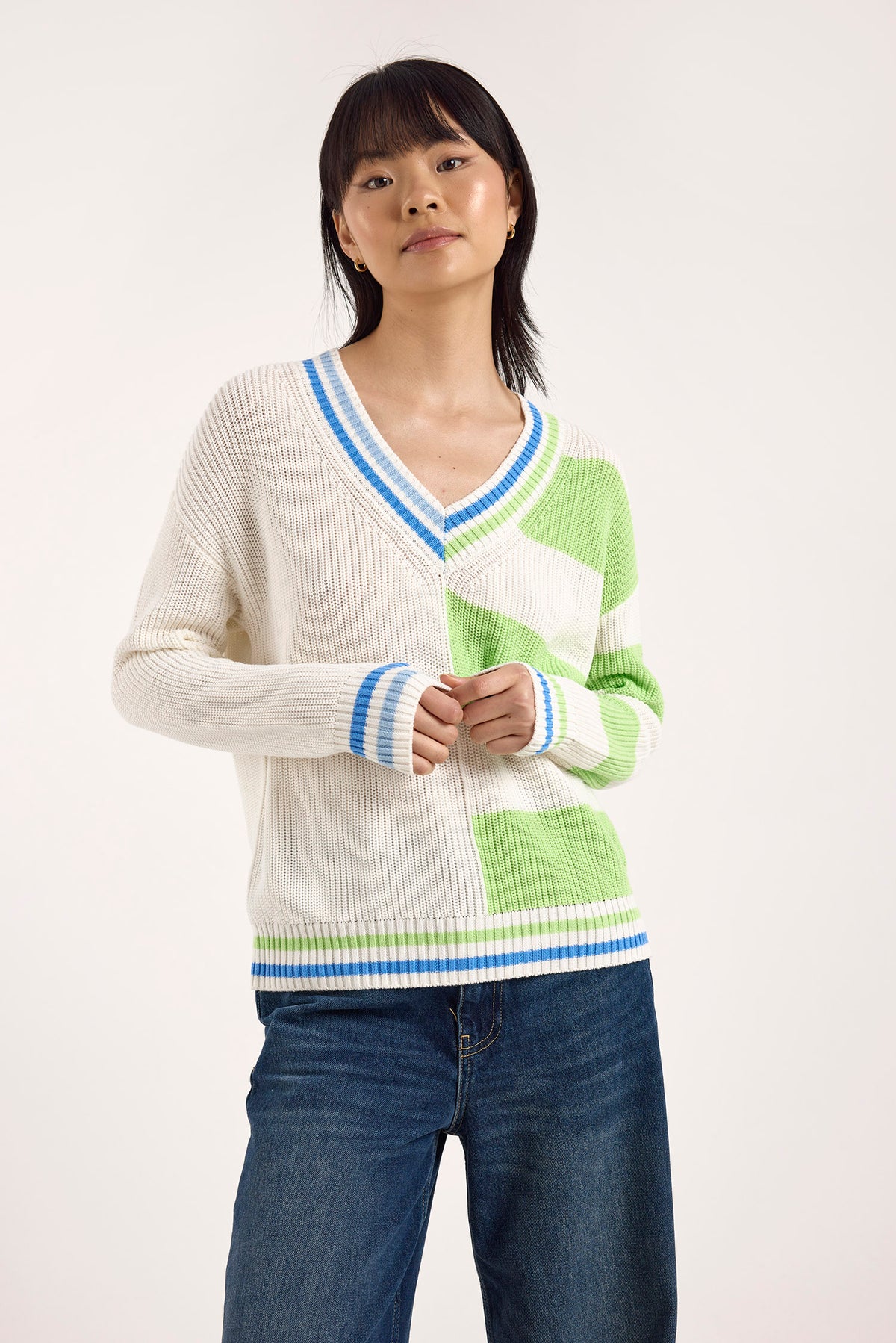 wispr by brodie valerie stripe v-neck ivory