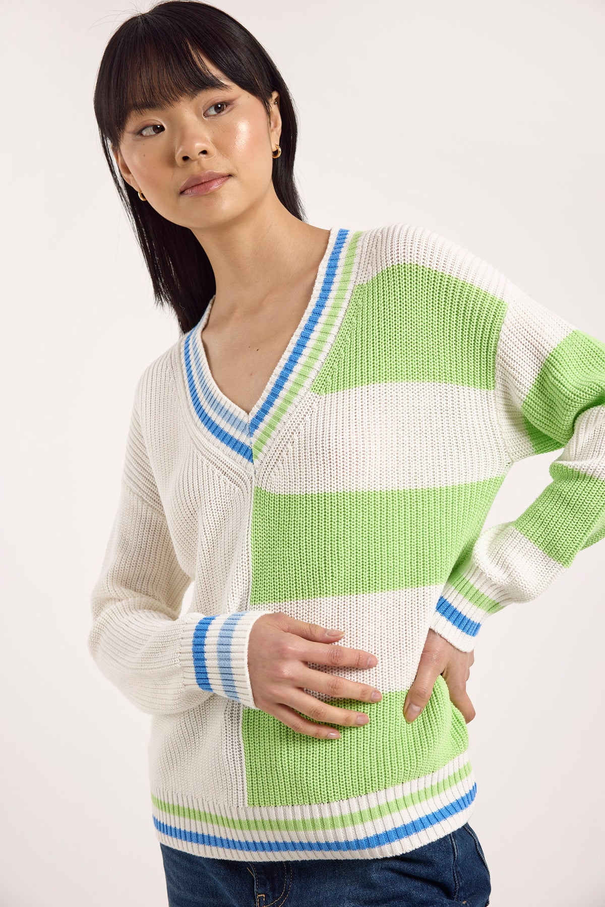 wispr by brodie valerie stripe v-neck ivory