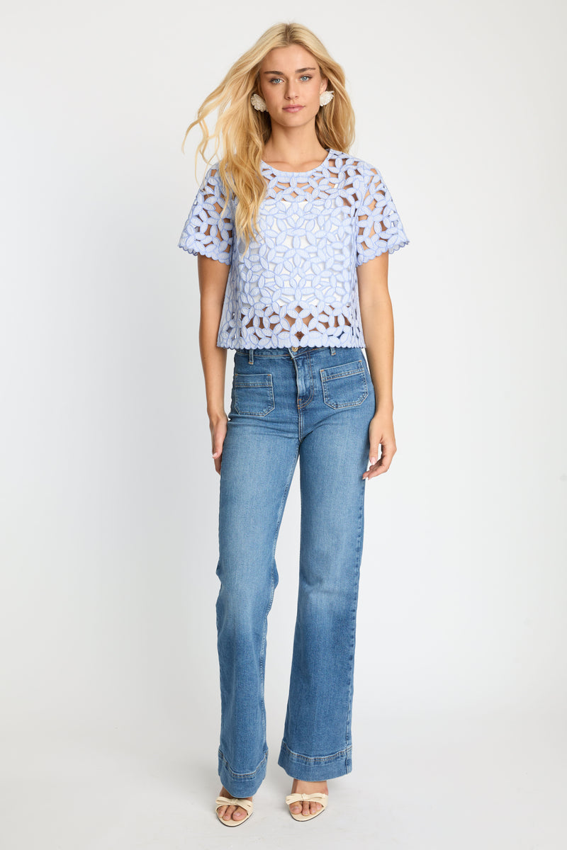 caballero carmen top blue white seersucker