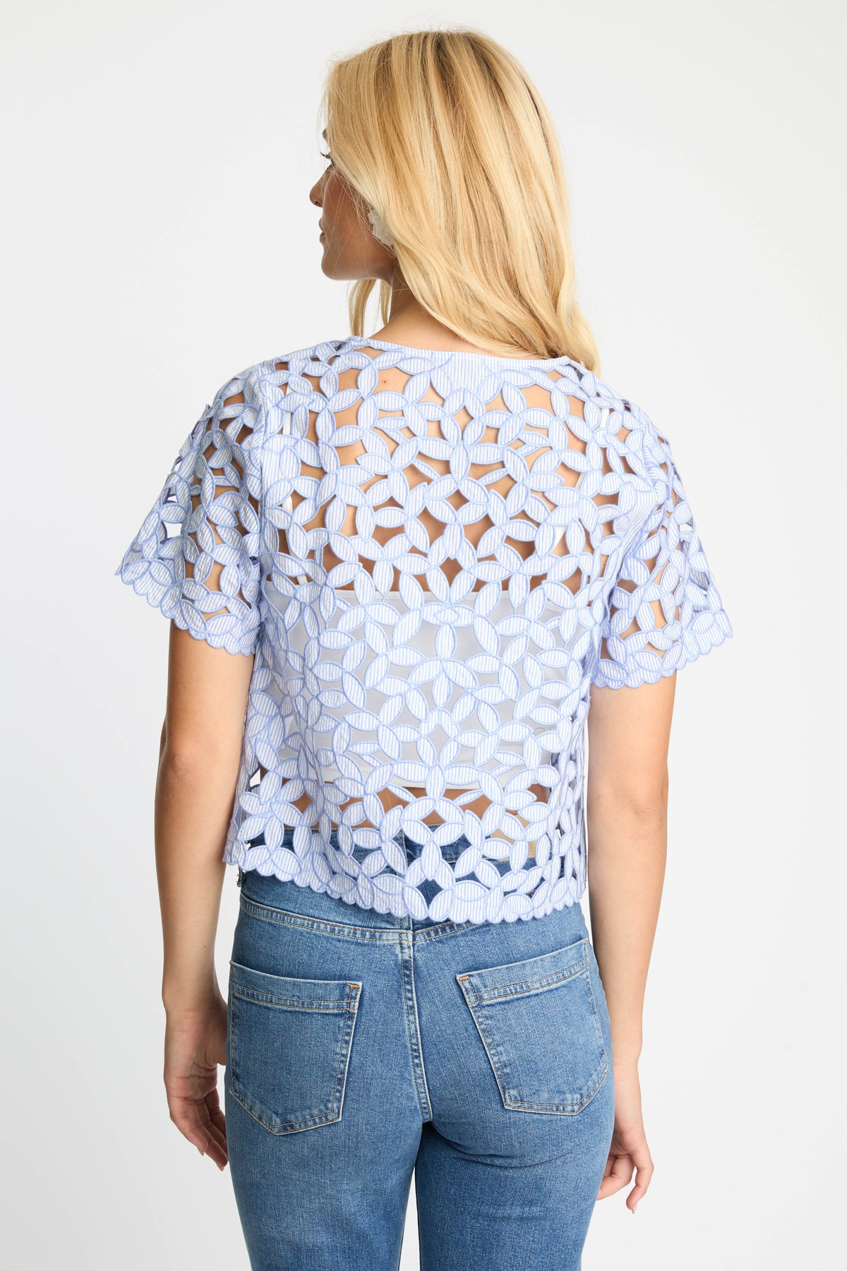 caballero carmen top blue white seersucker