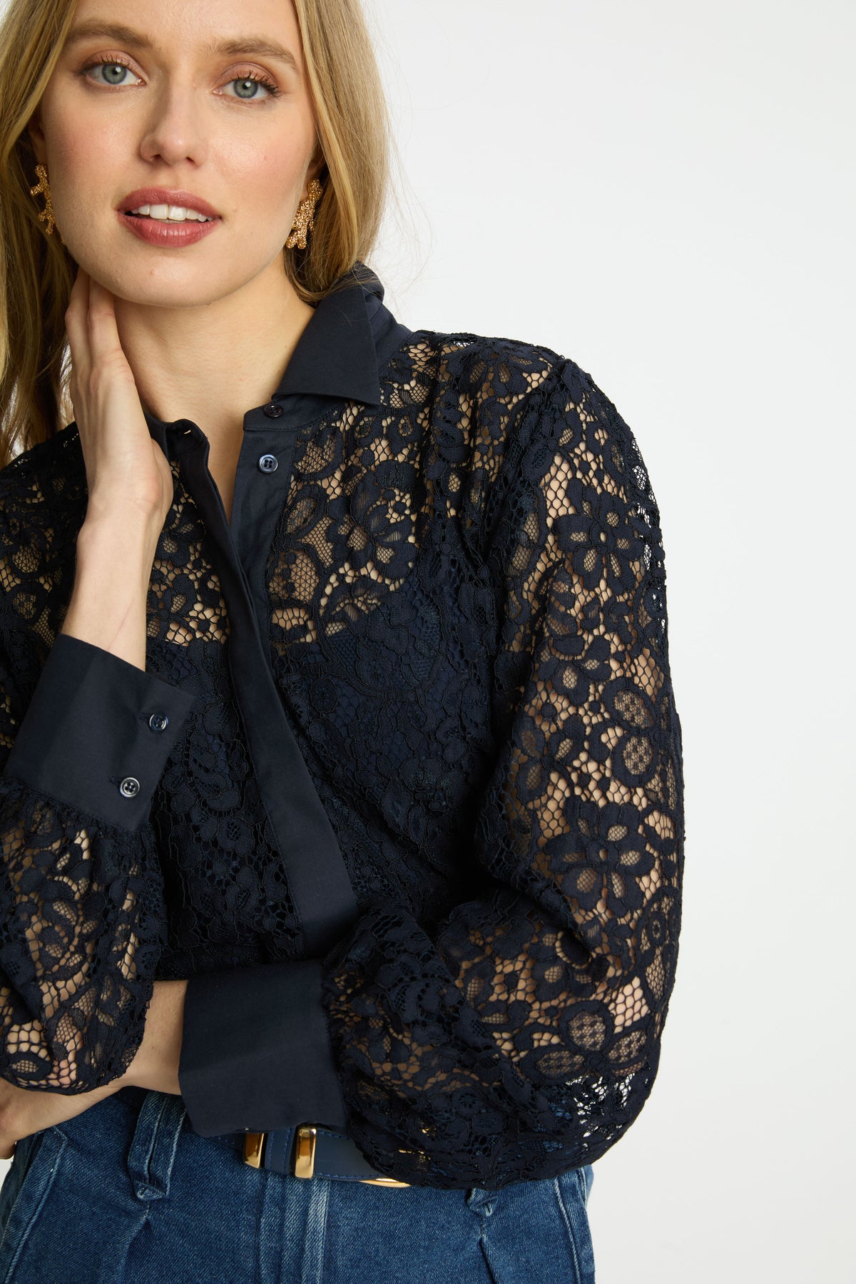 caballero emmie top dark navy lace