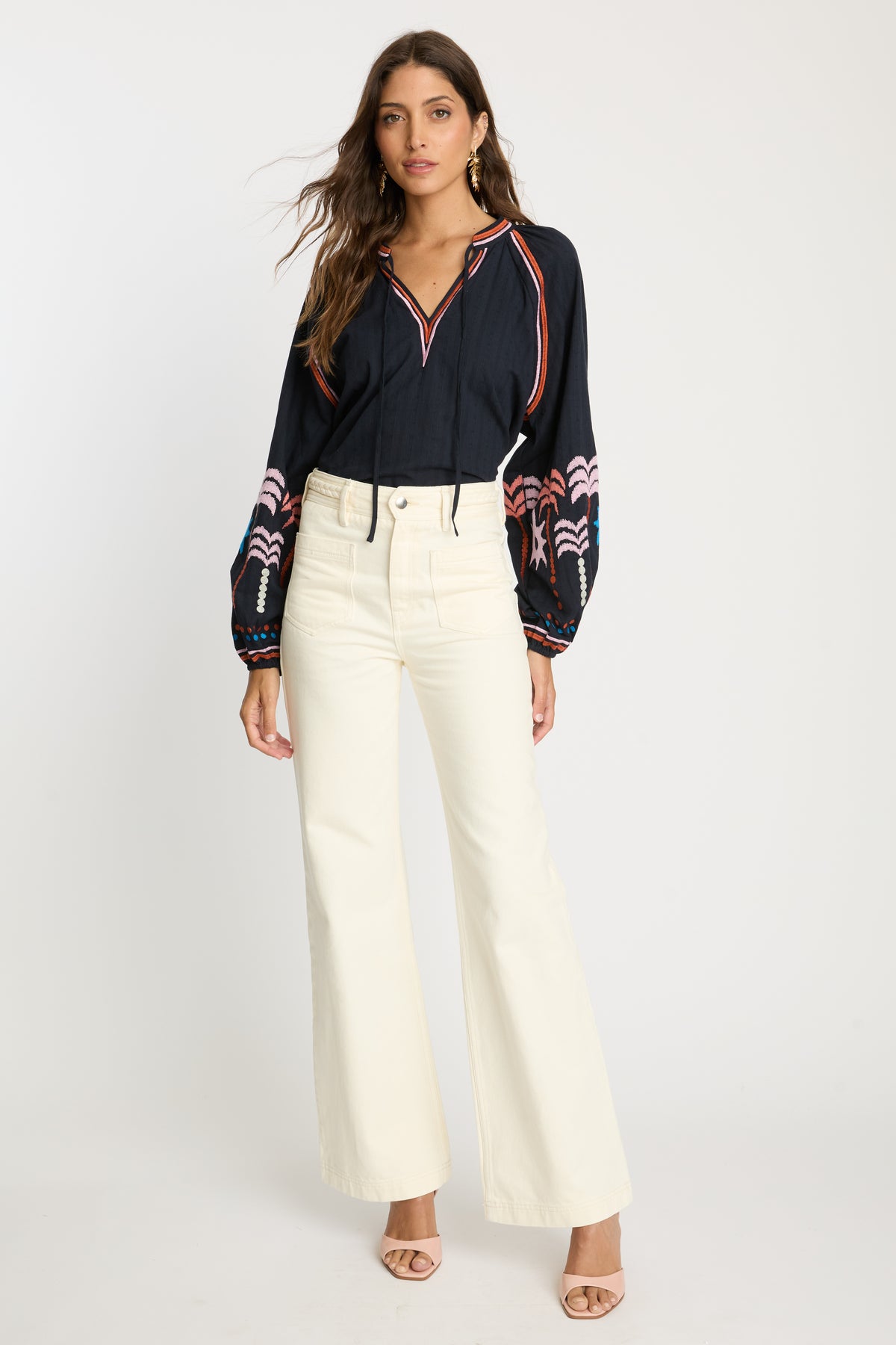 caballero phoebe top peacoat navy palm embroidery
