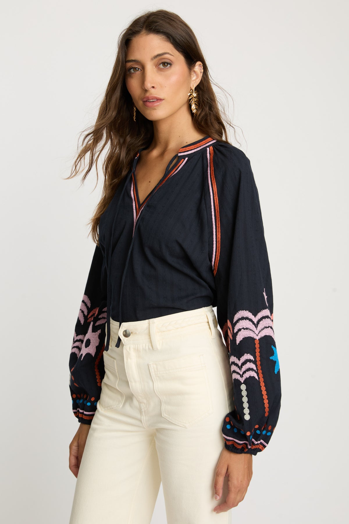 caballero phoebe top peacoat navy palm embroidery