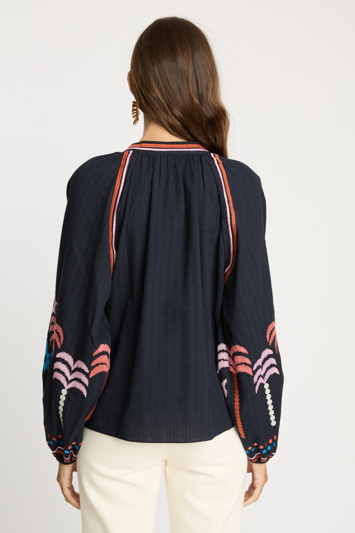 caballero phoebe top peacoat navy palm embroidery