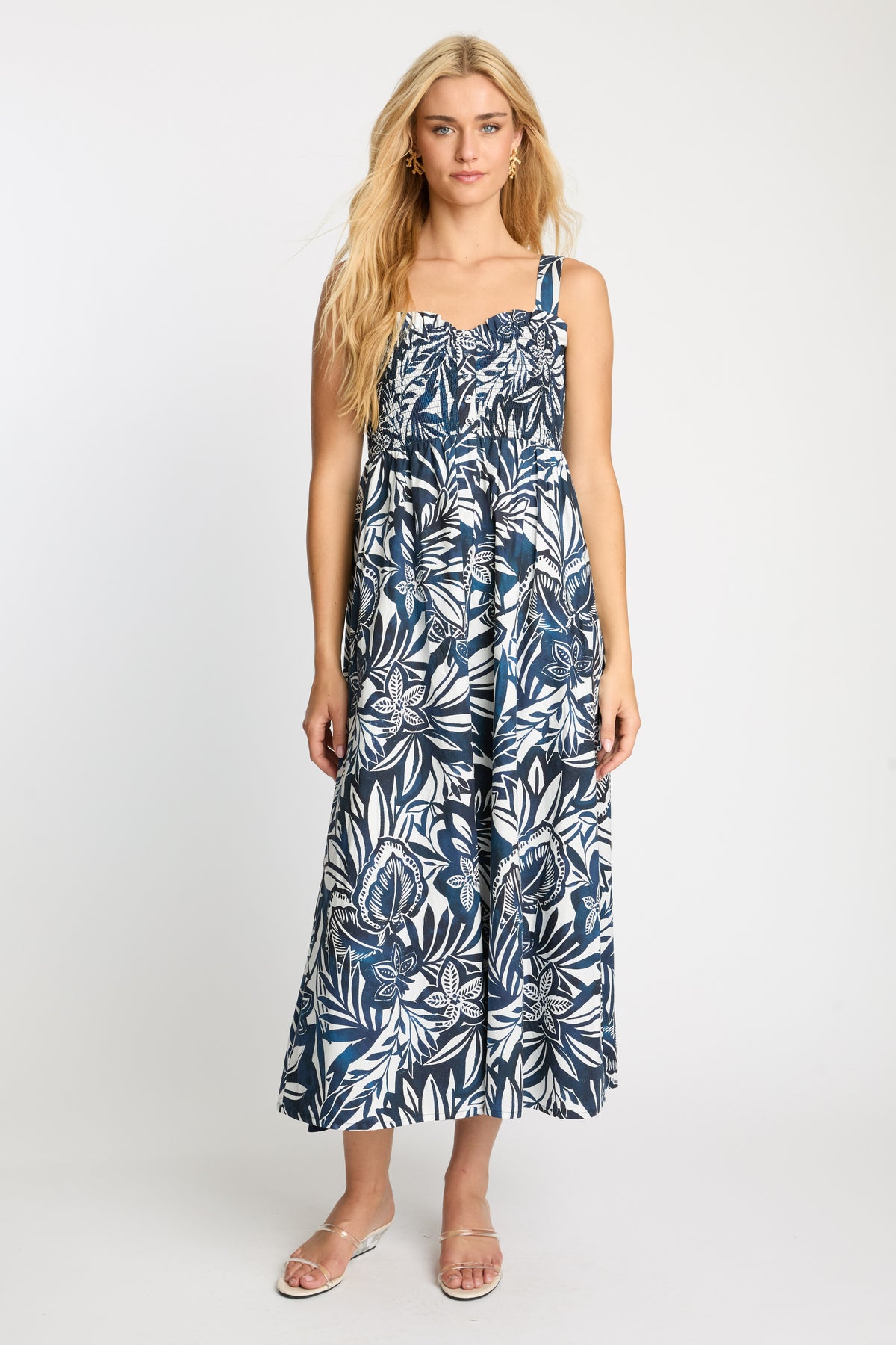 caballero josephine dress woodblock palm 