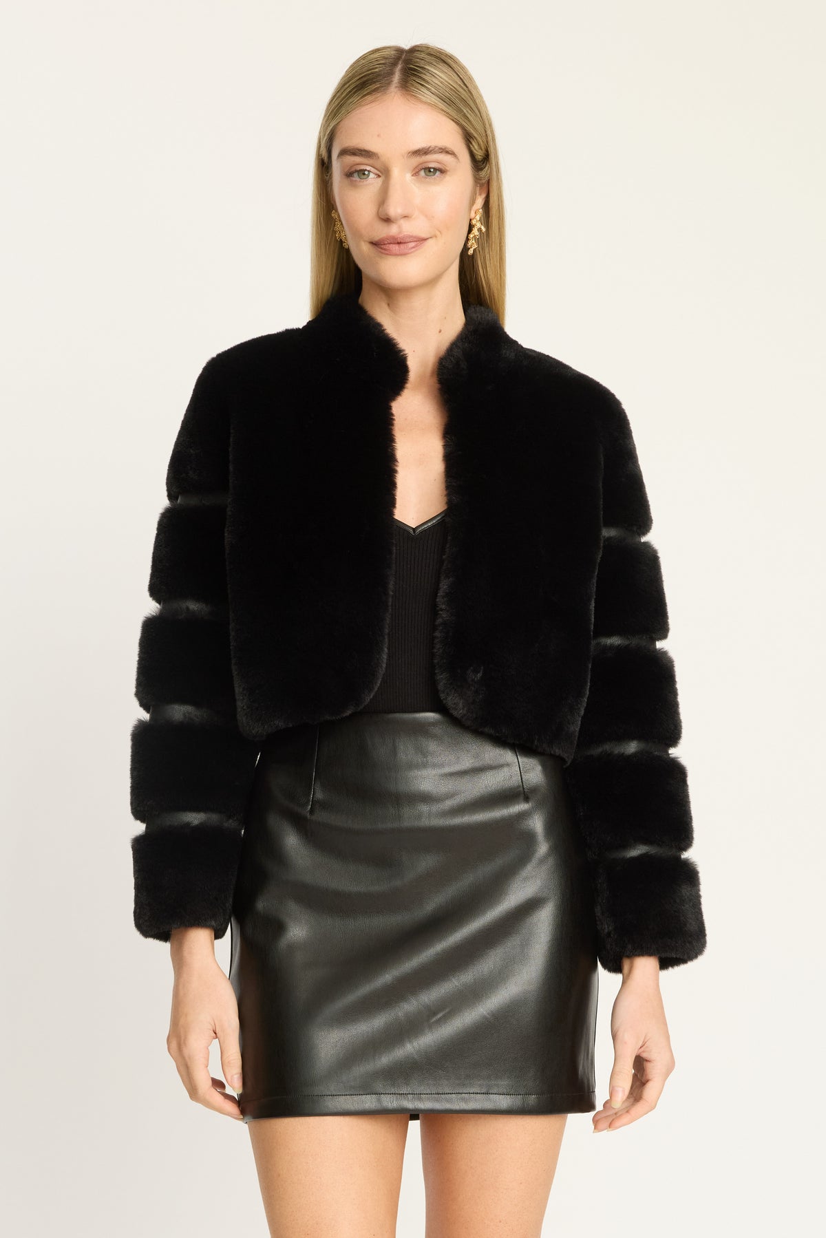 caballero abril faux fur jacket black