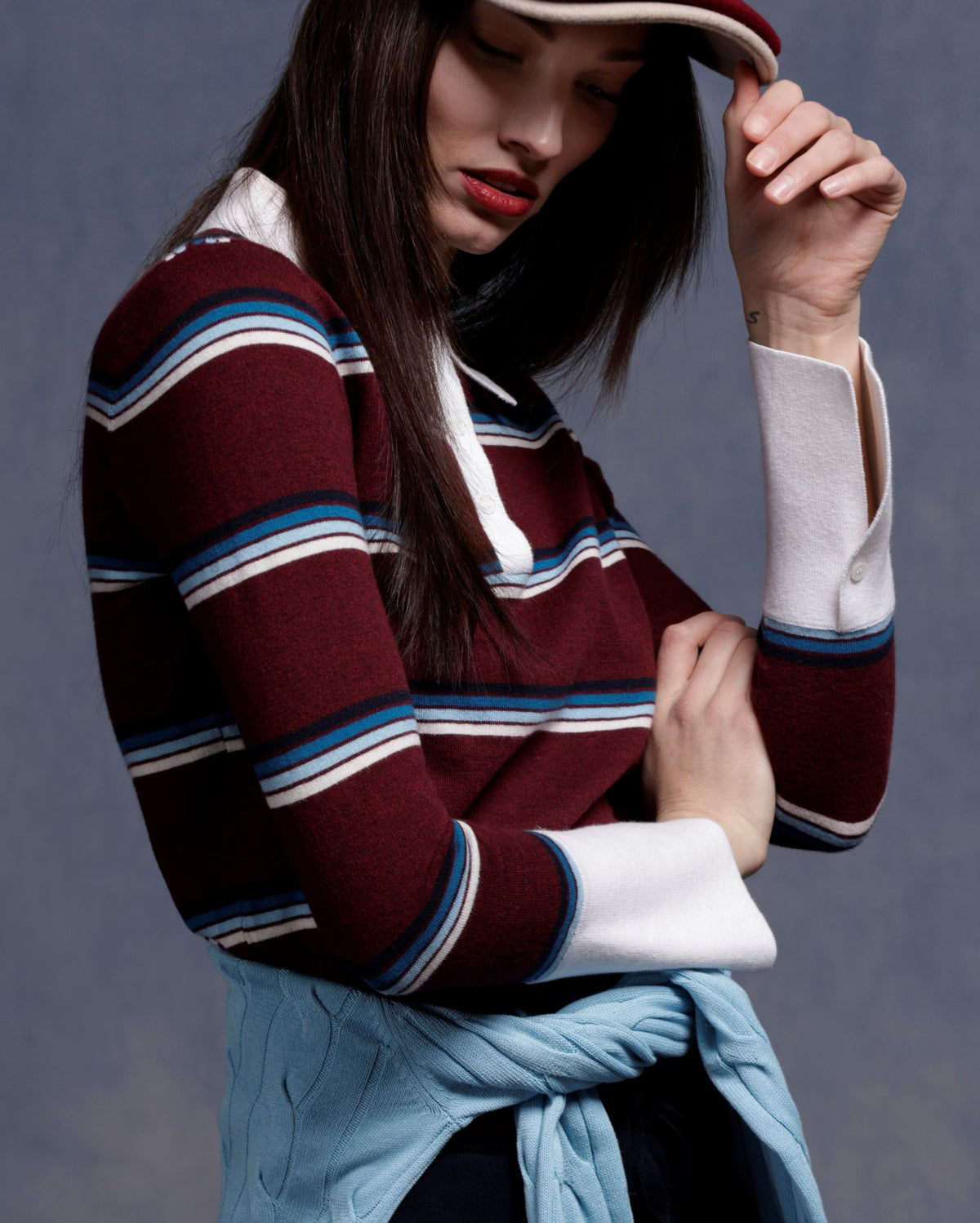 minnie rose striped polo bordeaux combo