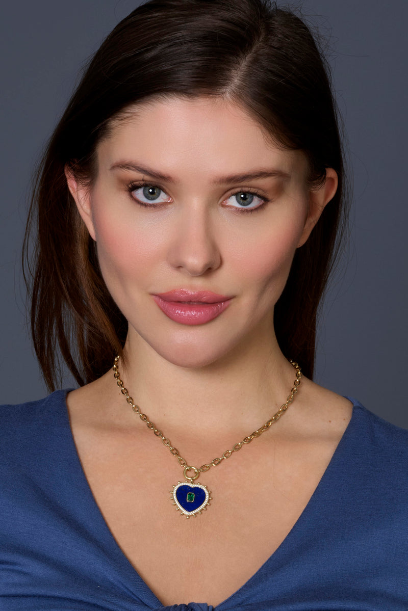rachel reinhardt blue lapis and emerald heart necklace