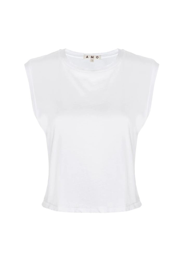 amo sleeveless babe tee white 