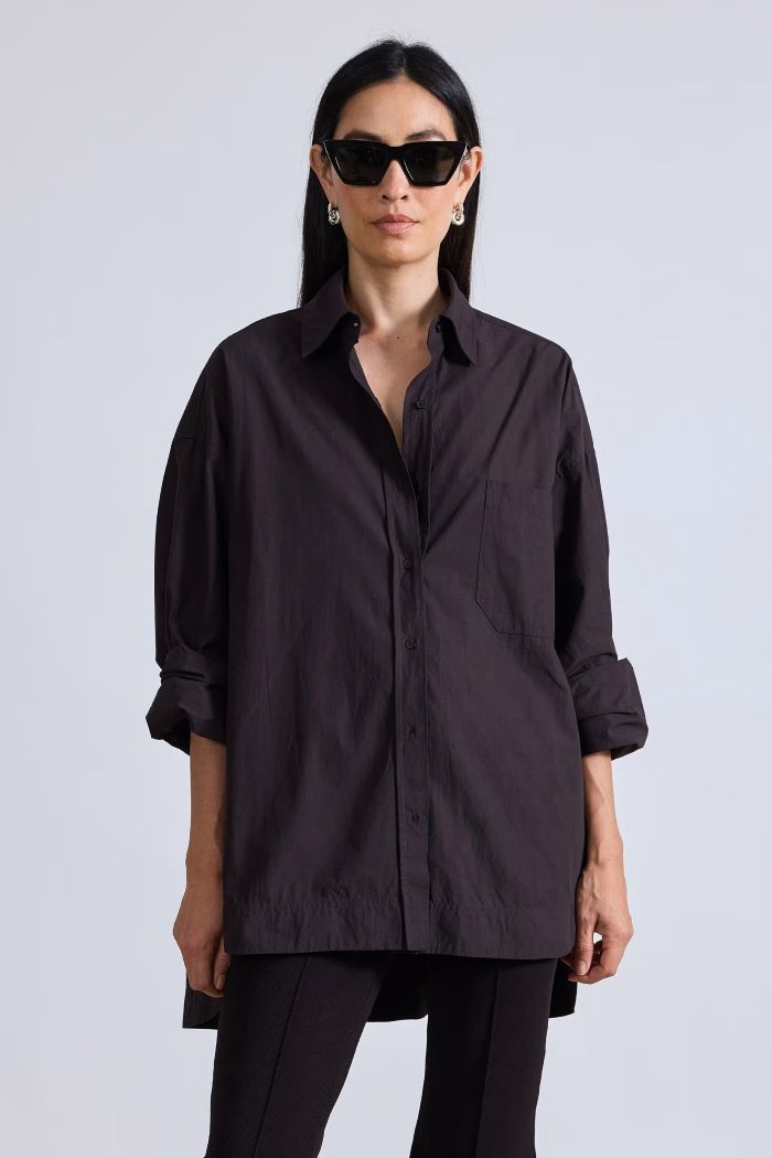 apiece apart aldea oversized button down deep espresso 