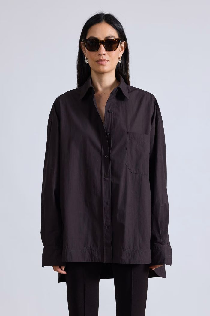 apiece apart aldea oversized button down deep espresso 