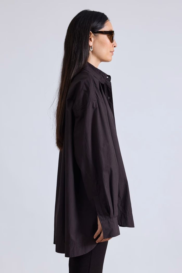 apiece apart aldea oversized button down deep espresso 