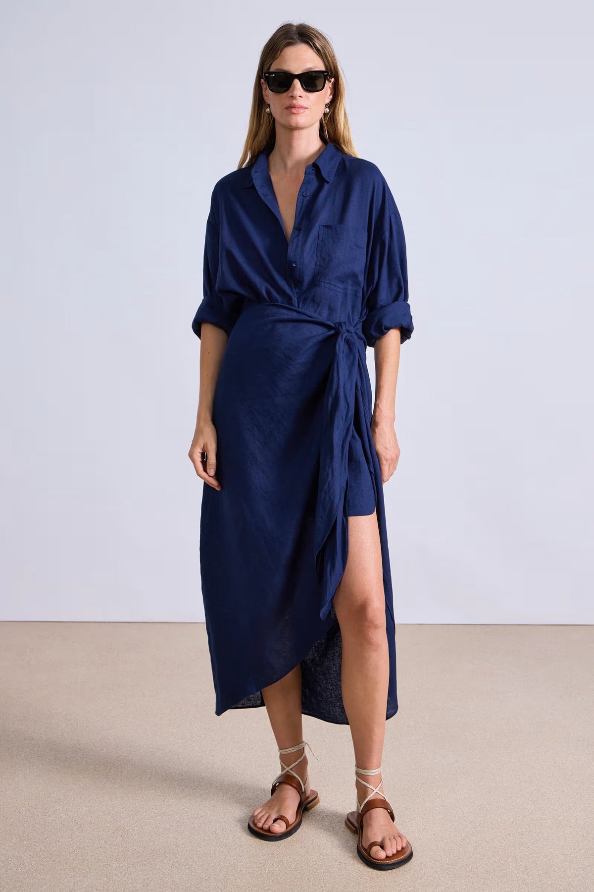 apiece apart alessandra sarong shirtdress navy