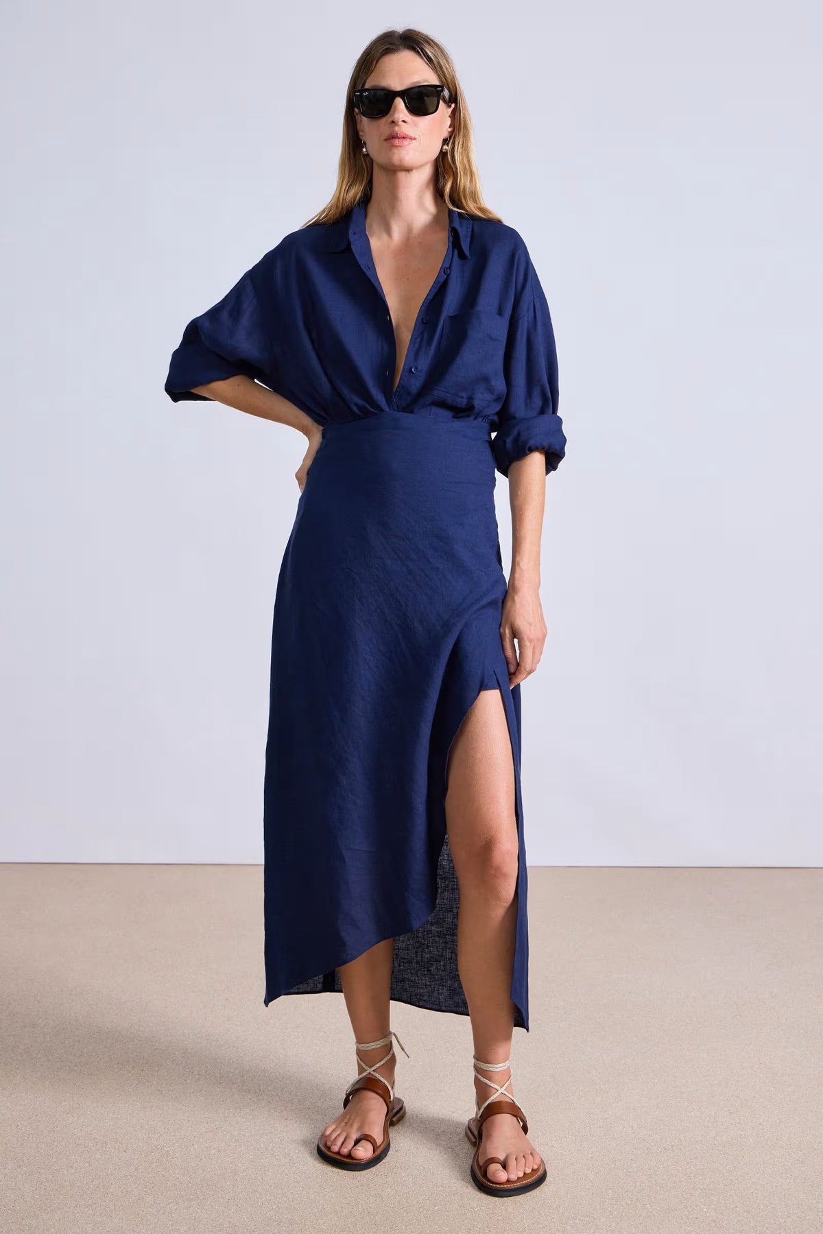 apiece apart alessandra sarong shirtdress navy