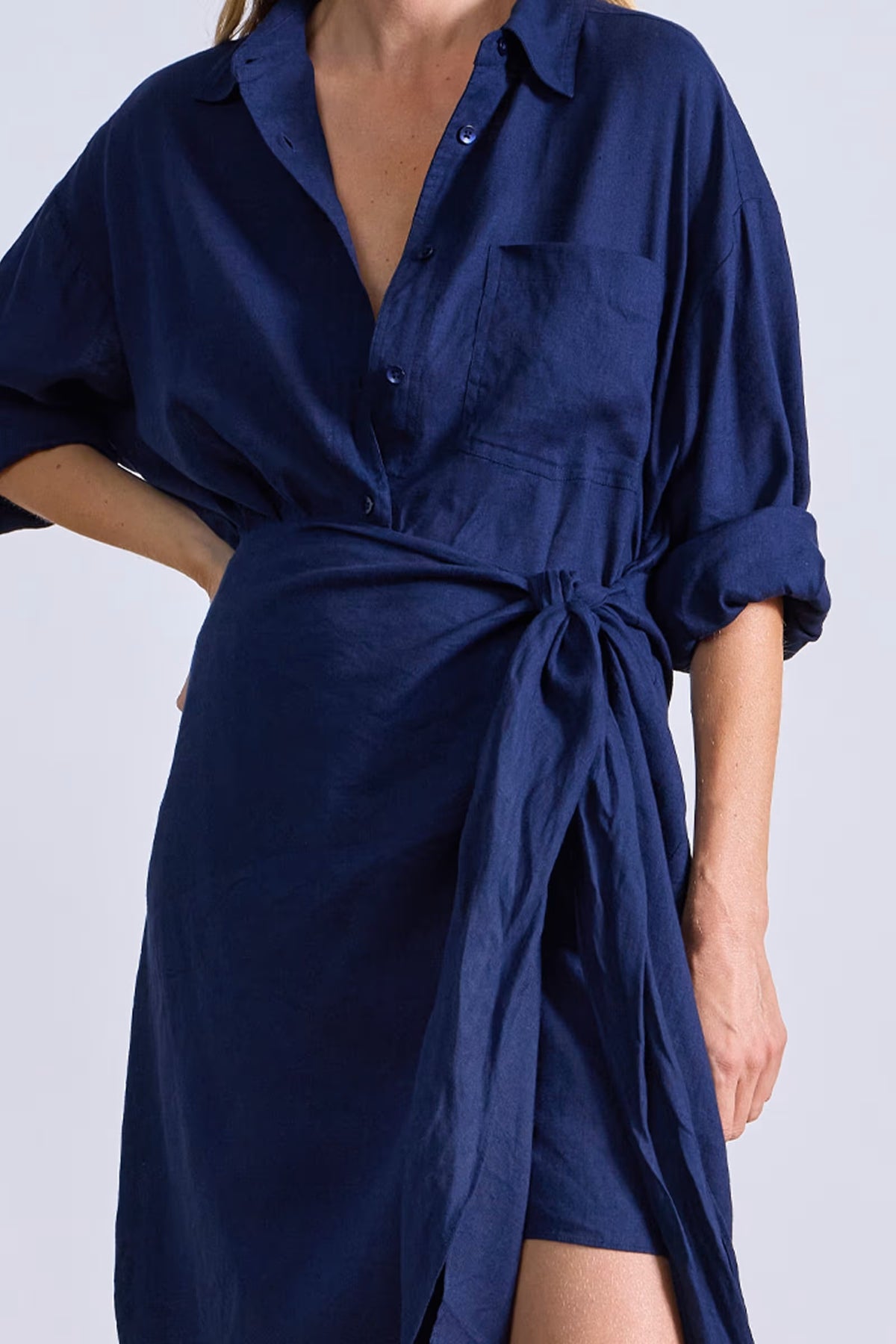 apiece apart alessandra sarong shirtdress navy