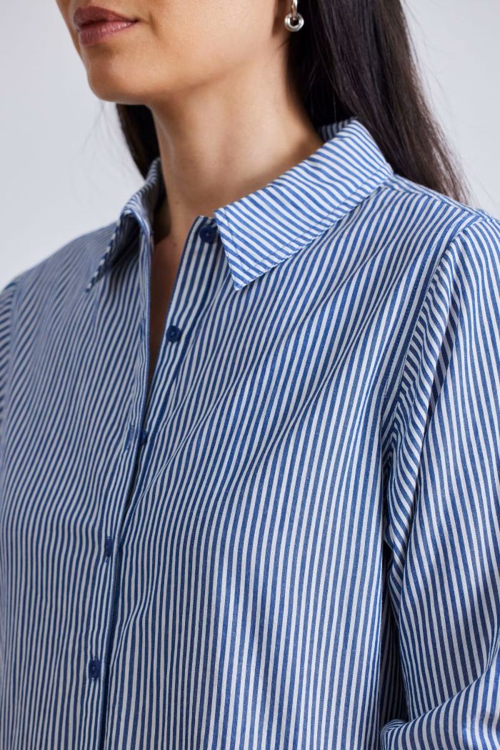 apiece apart anna shirt dress blue and white stripes 