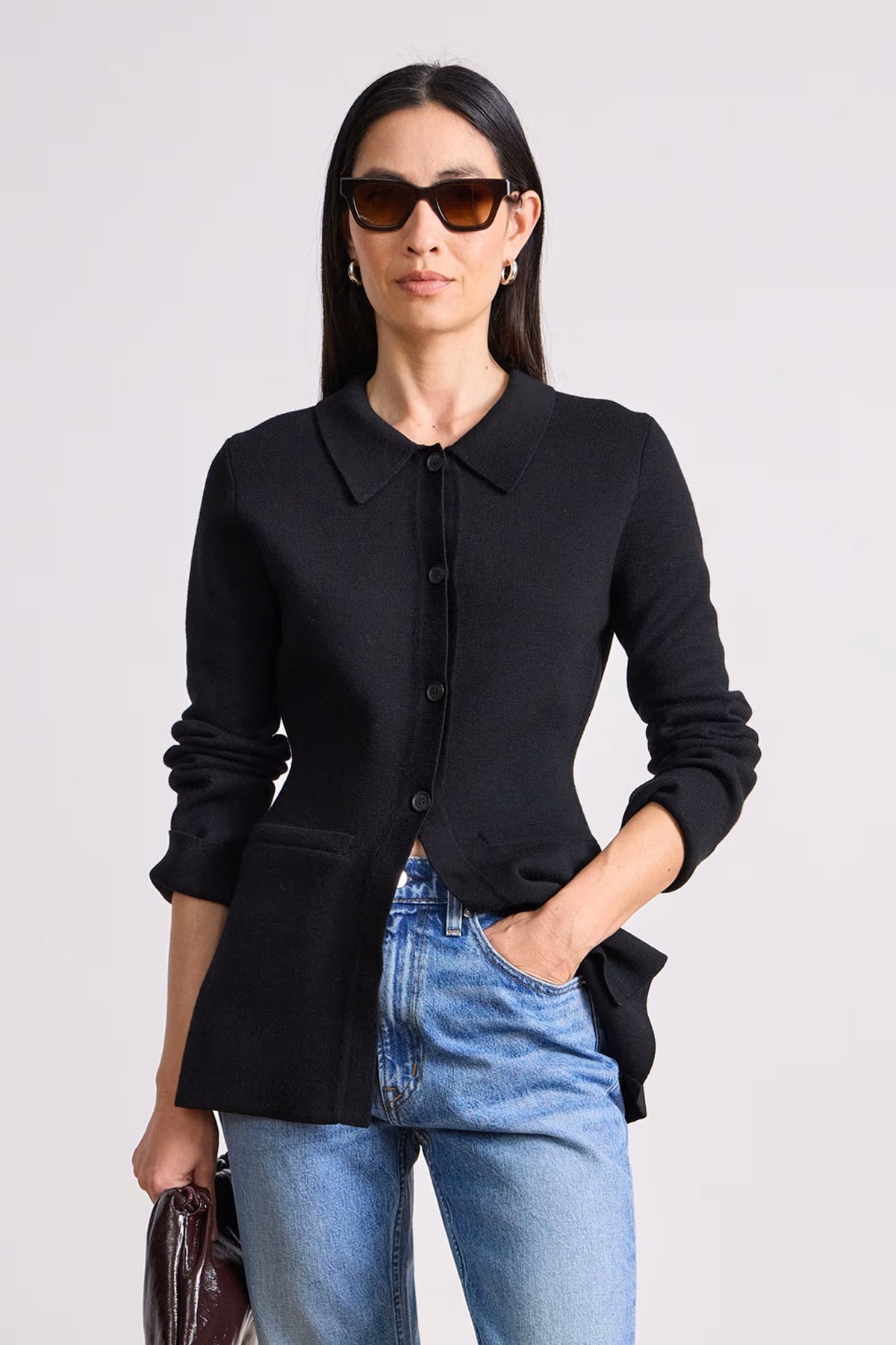 apiece apart betti knit cardi black