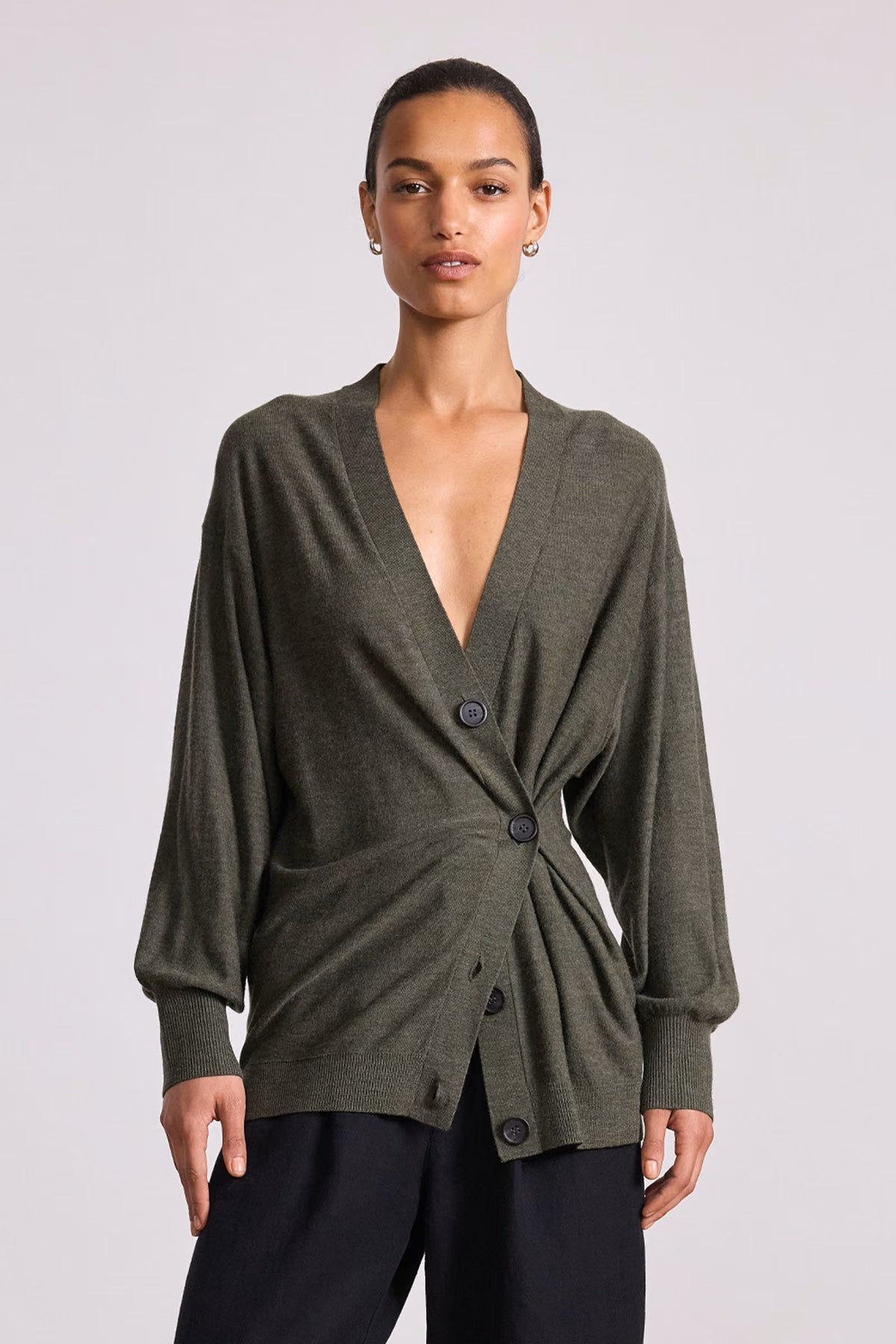 apiece apart drippy tissue cardigan olive
