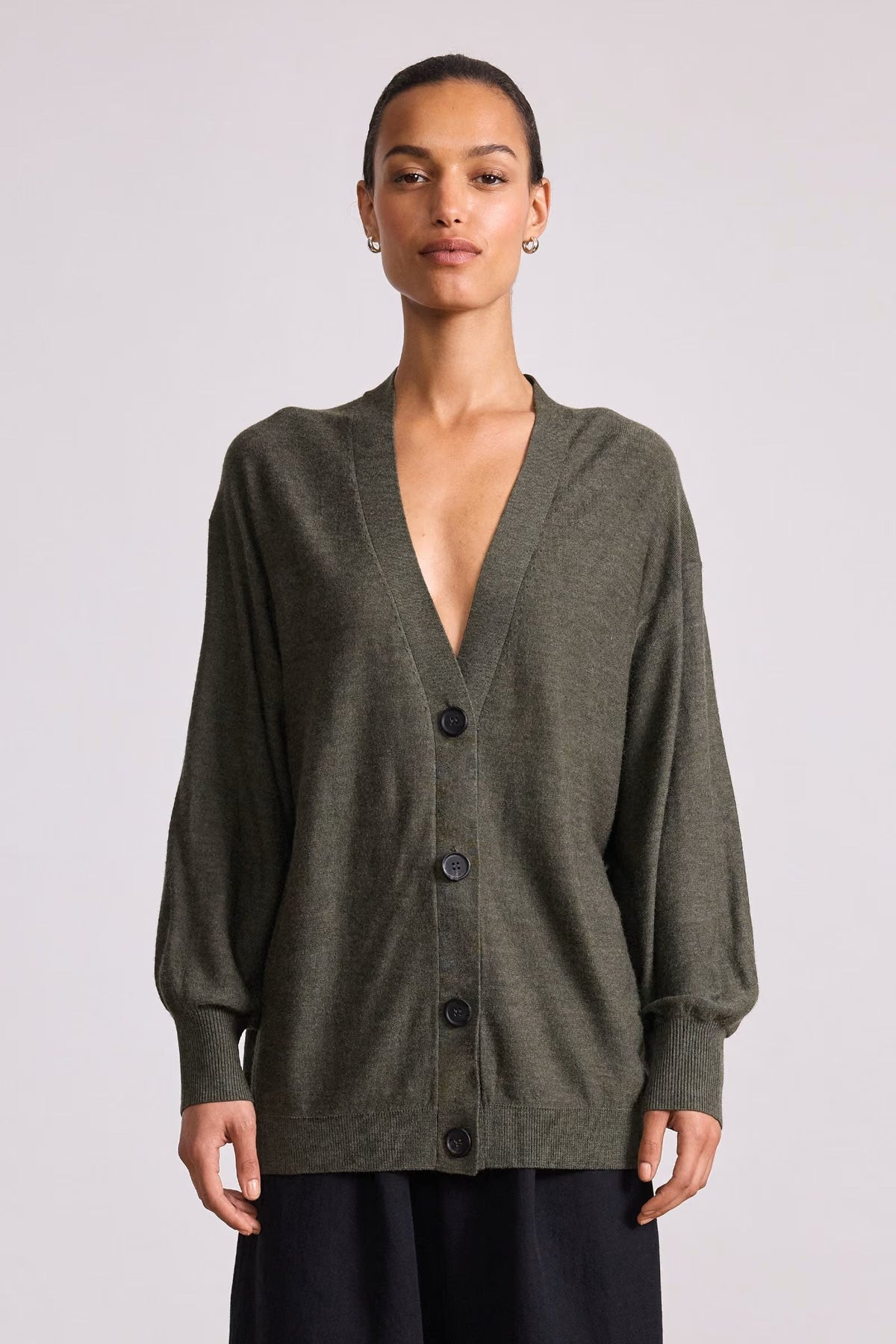 apiece apart drippy tissue cardigan olive