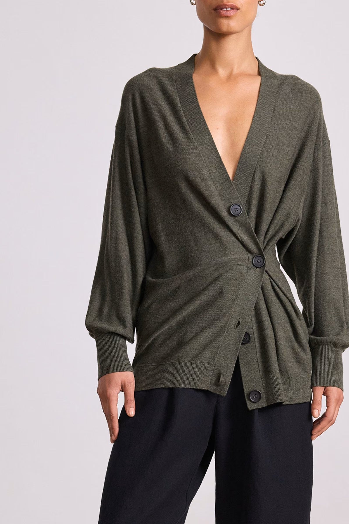 apiece apart drippy tissue cardigan olive