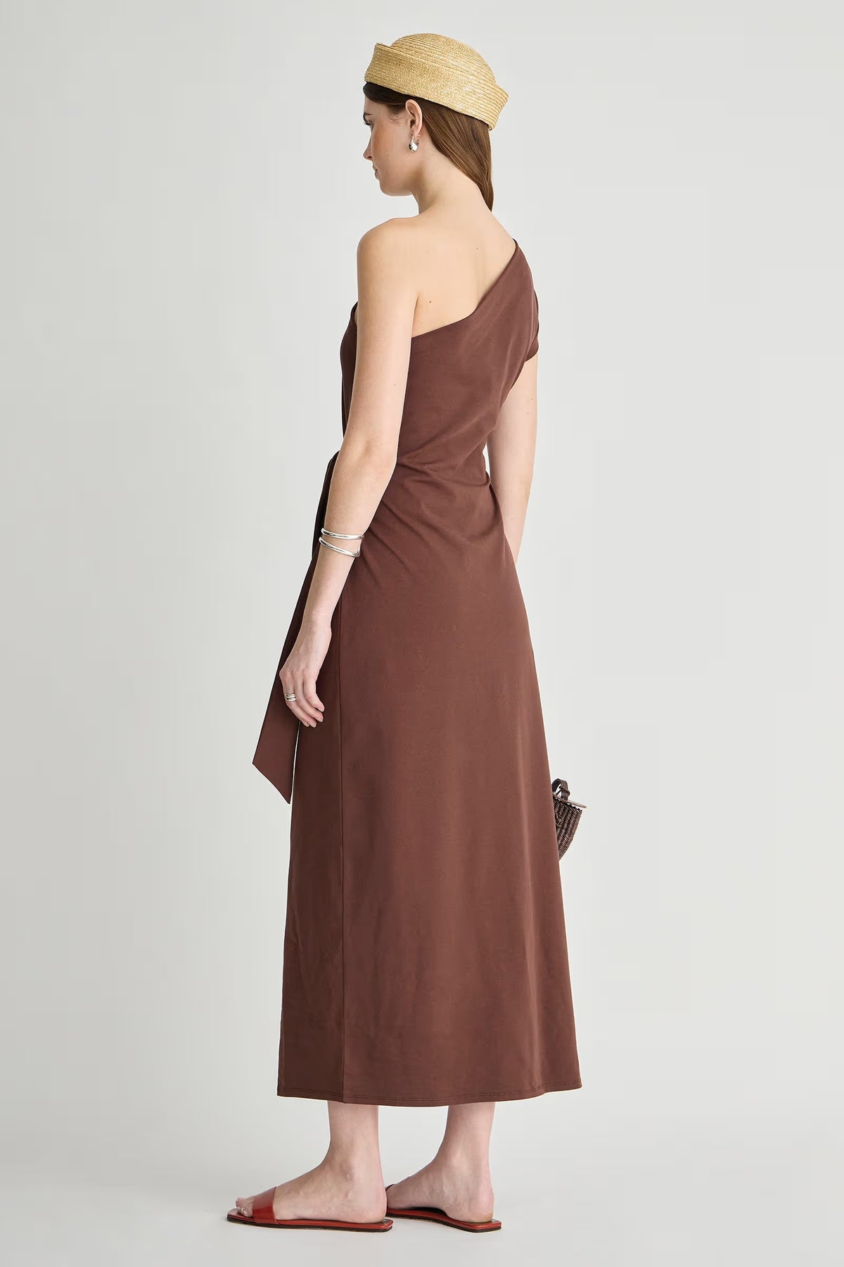 apiece apart georgie one shoulder dress chocolate