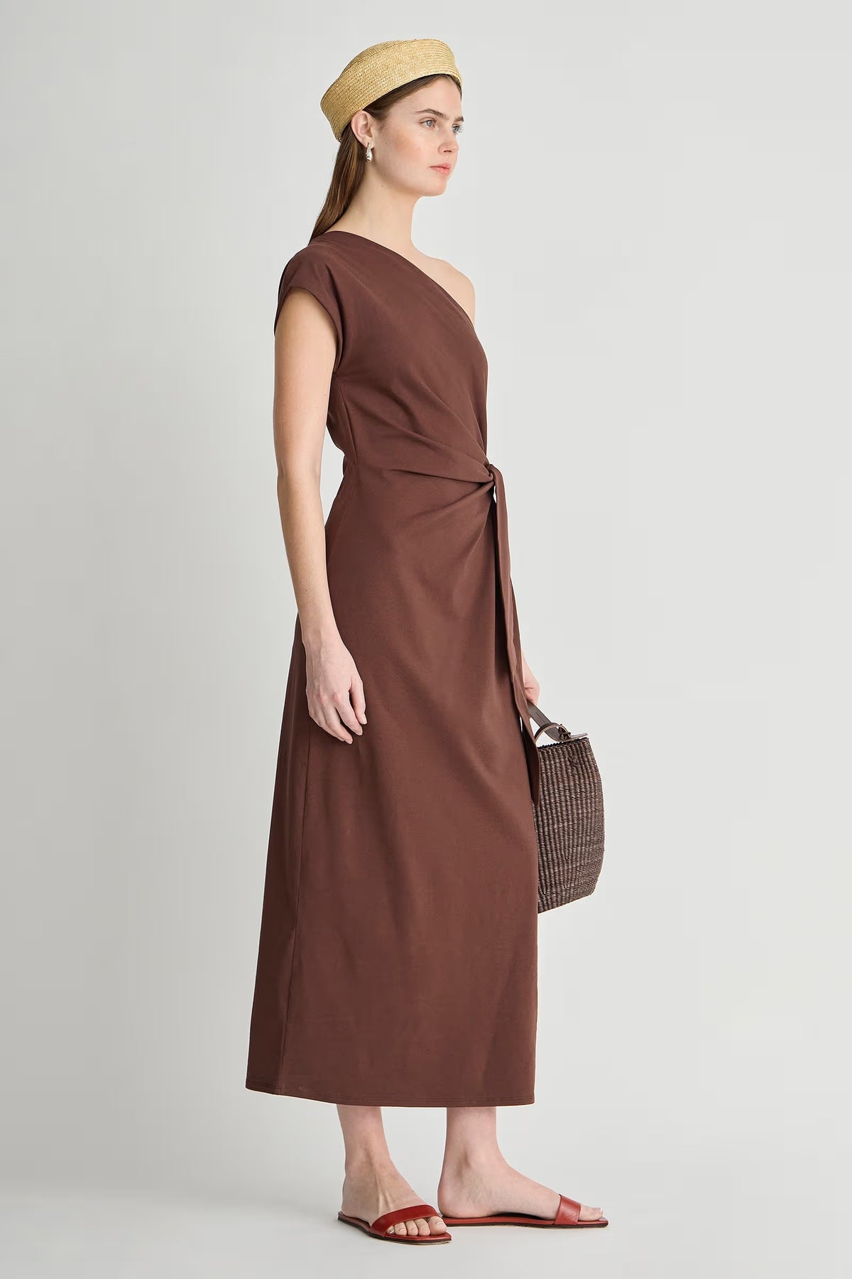 apiece apart georgie one shoulder dress chocolate