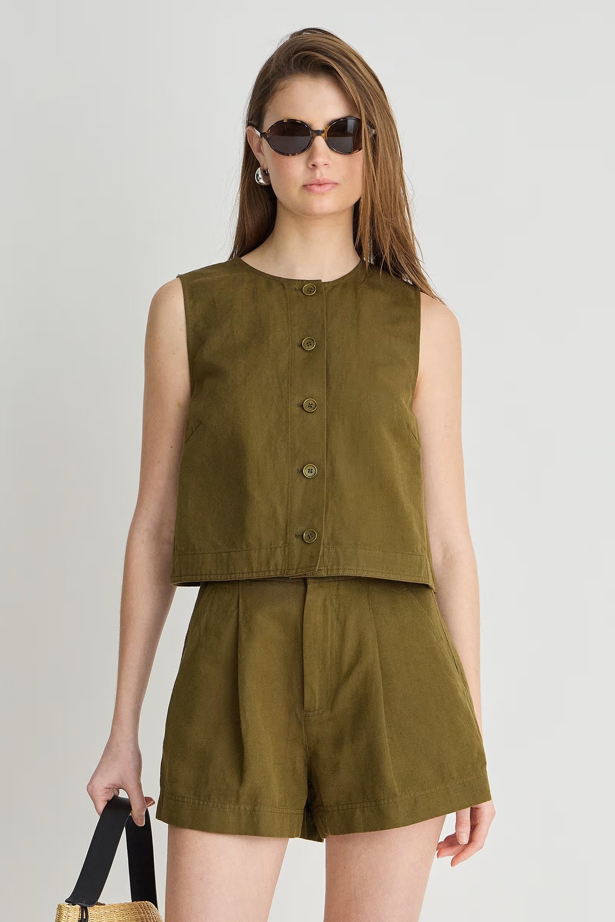 apiece apart godet tank dark olive