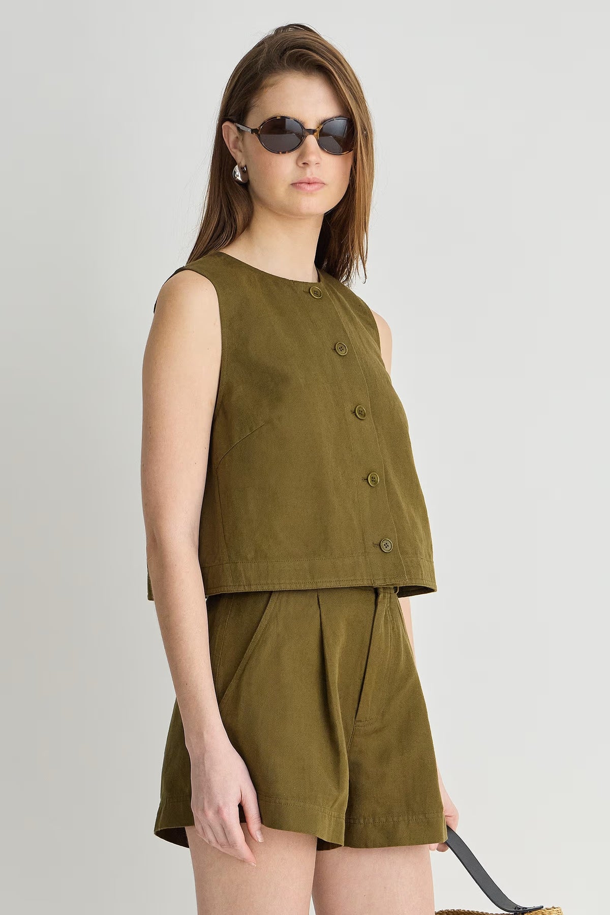 apiece apart godet tank dark olive
