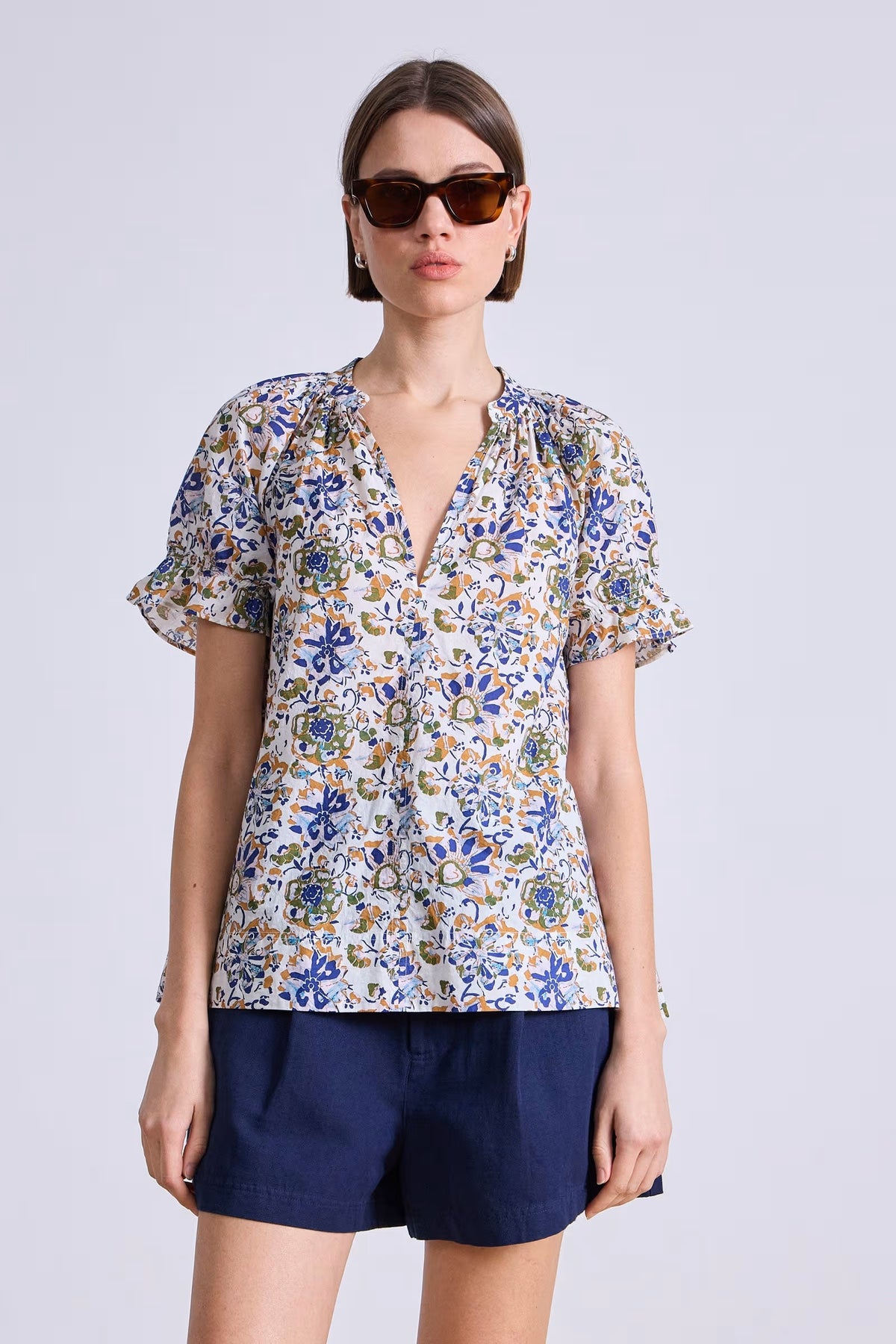 apiece apart lo capo top batik floral cream