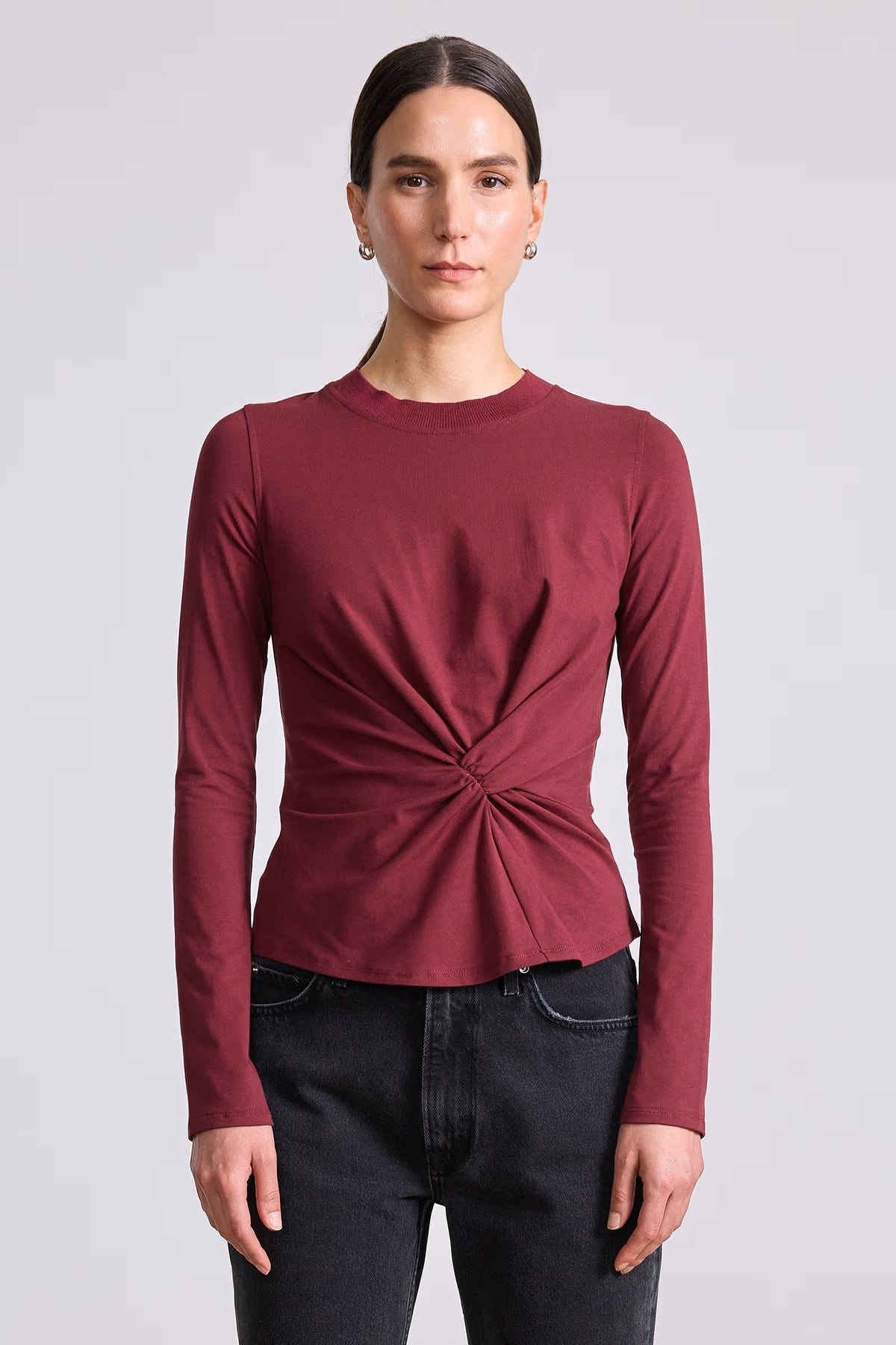 apiece apart long sleeve volta top black cherry