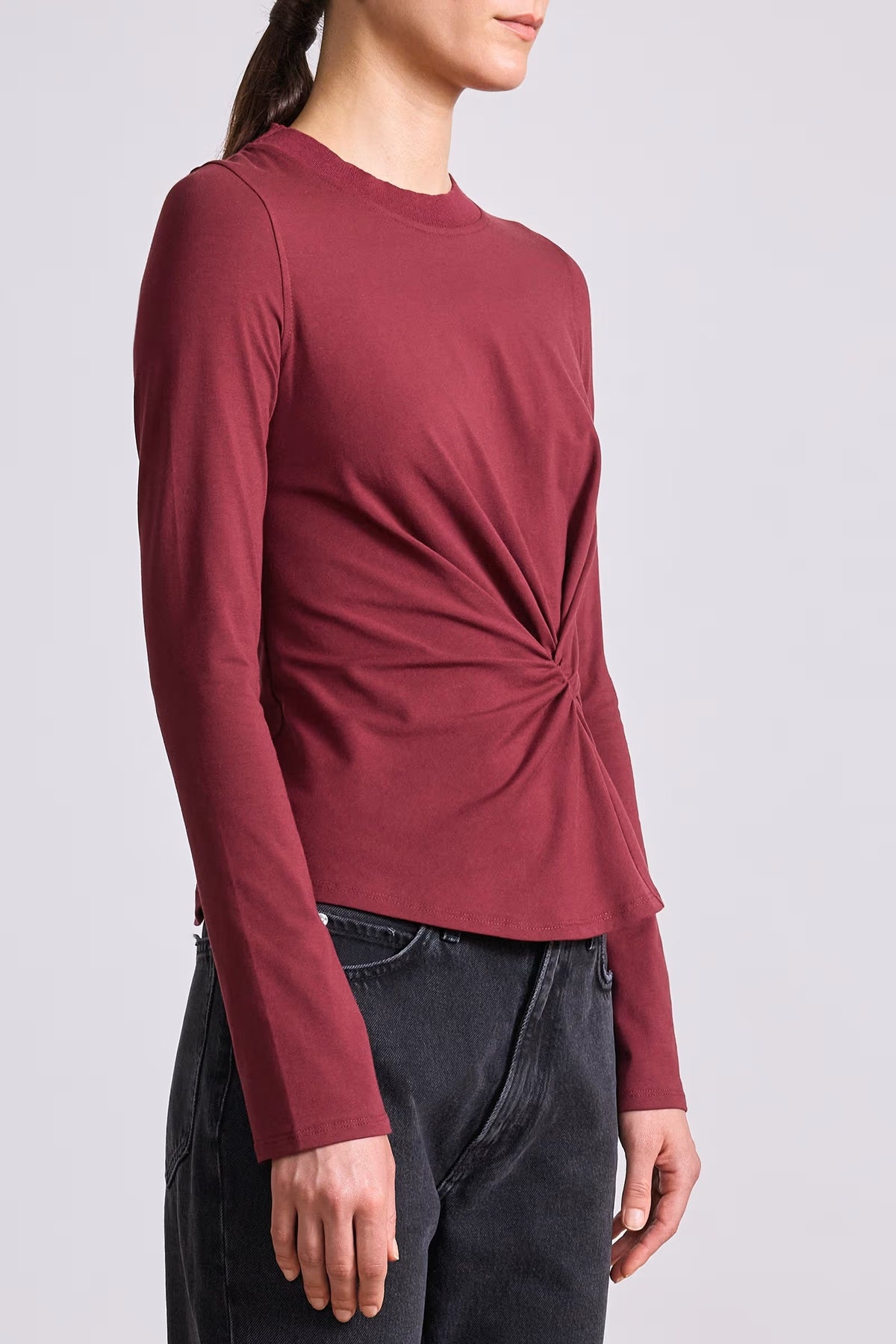apiece apart long sleeve volta top black cherry