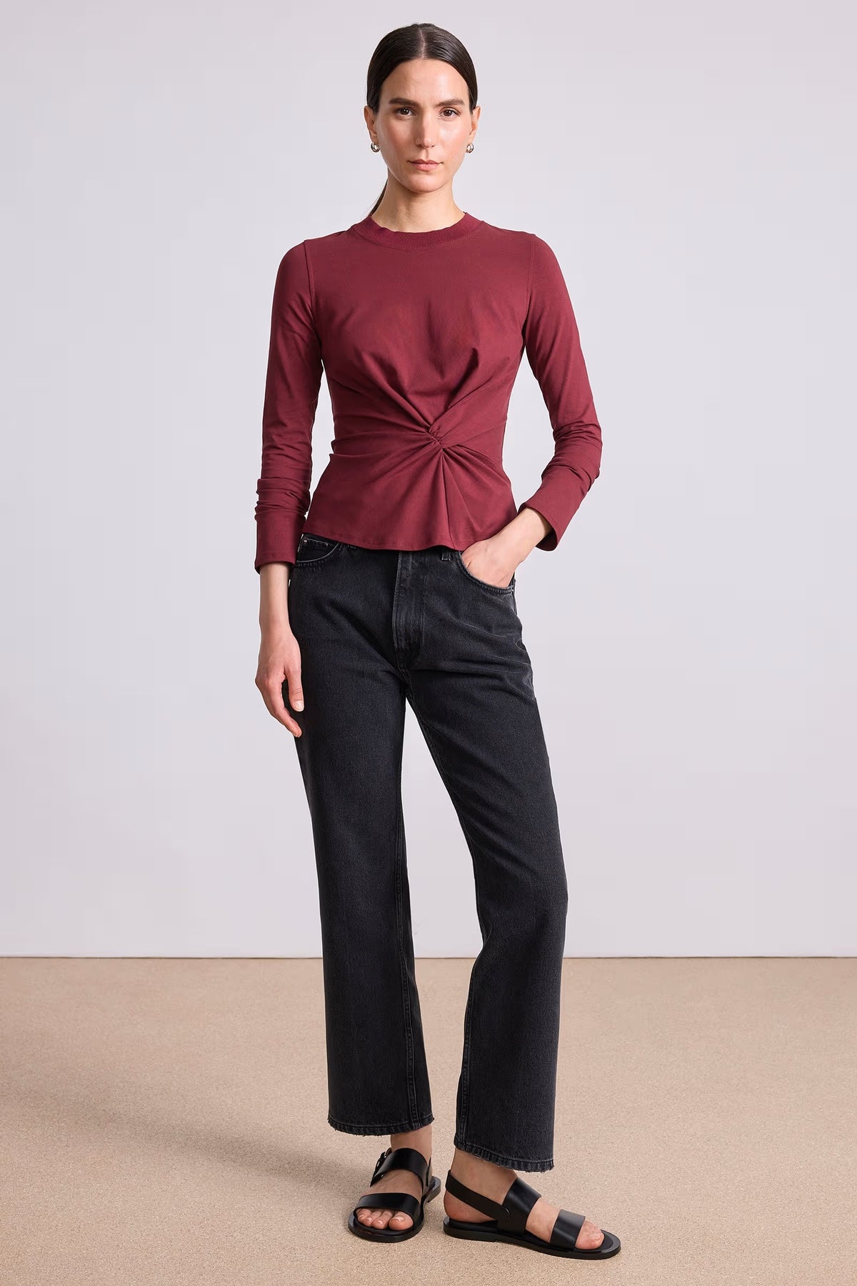 apiece apart long sleeve volta top black cherry