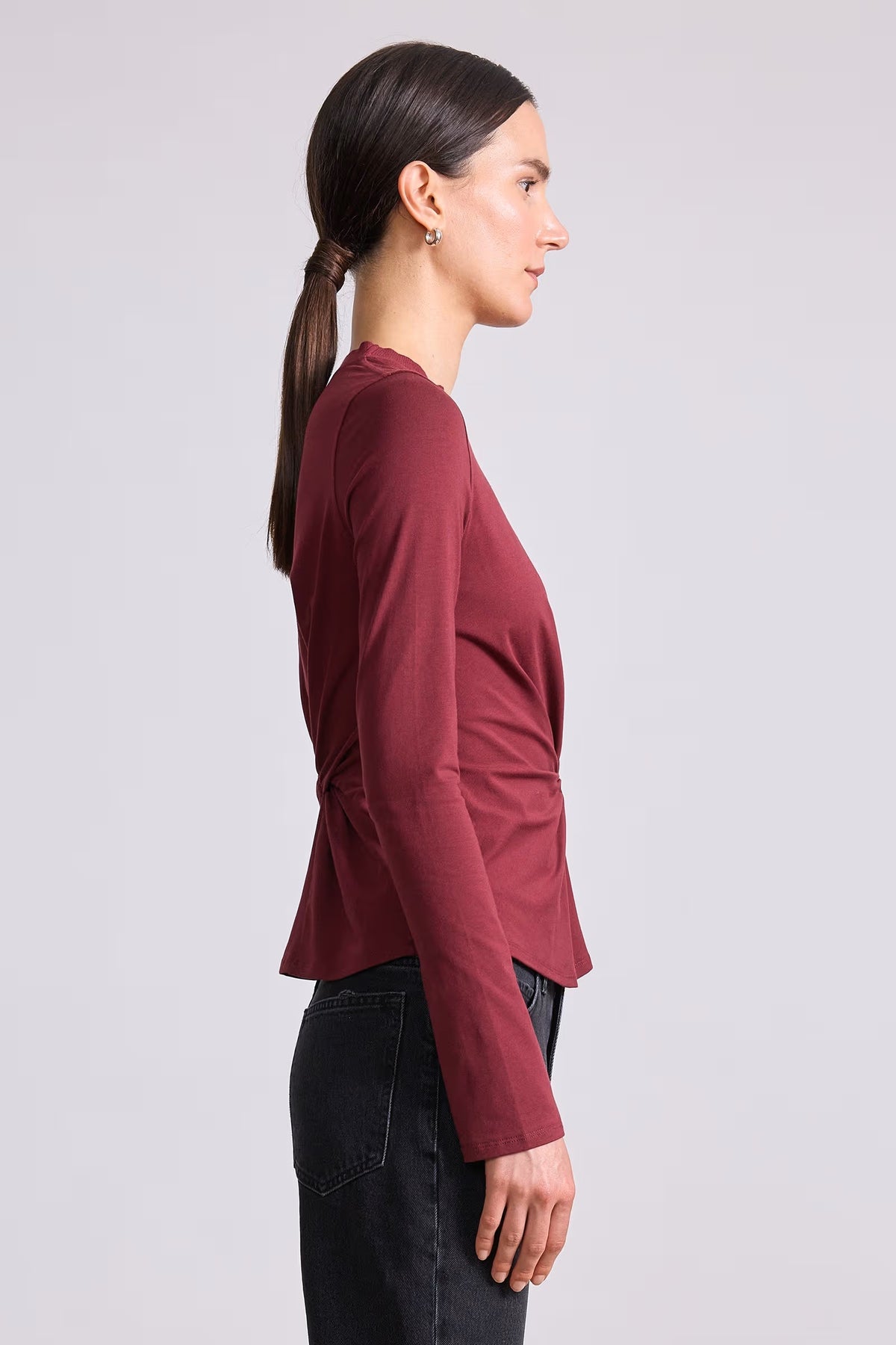 apiece apart long sleeve volta top black cherry