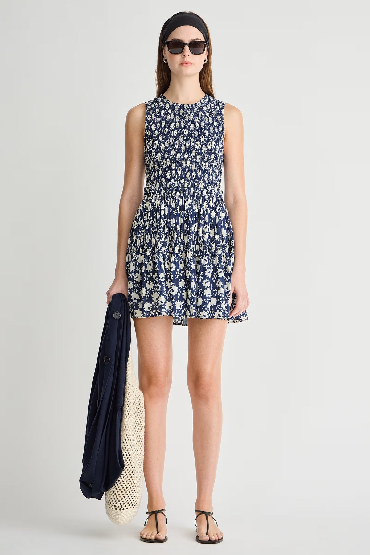 apiece apart lore smocked mini navy floral stamp