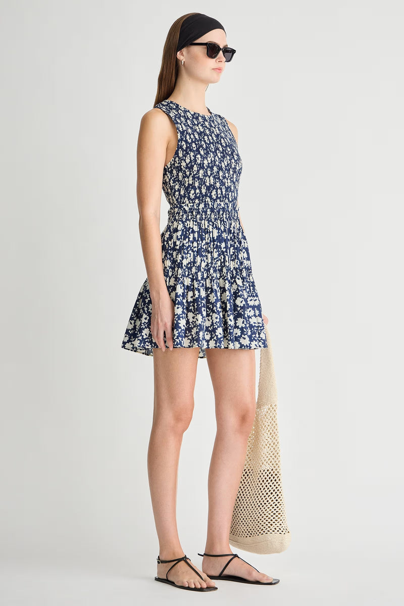 apiece apart lore smocked mini navy floral stamp